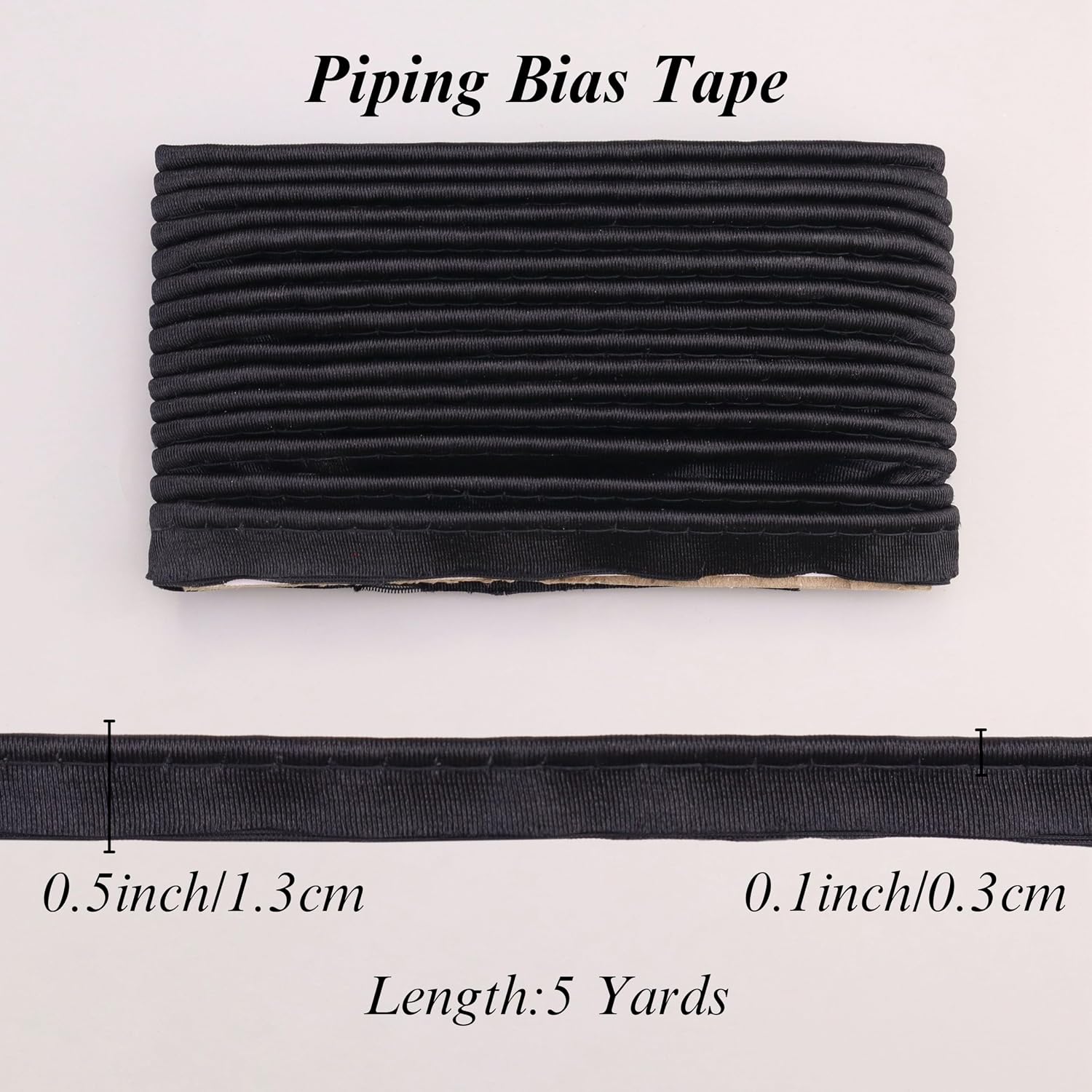 IDONGCAI 5 Yards Black Piping Trim with Cord, 0.5inch Shiny Satin Bias Tape for Sewing - Professional Edge Trim for Pillows, Cushions, Upholstery & DIY Home Decor