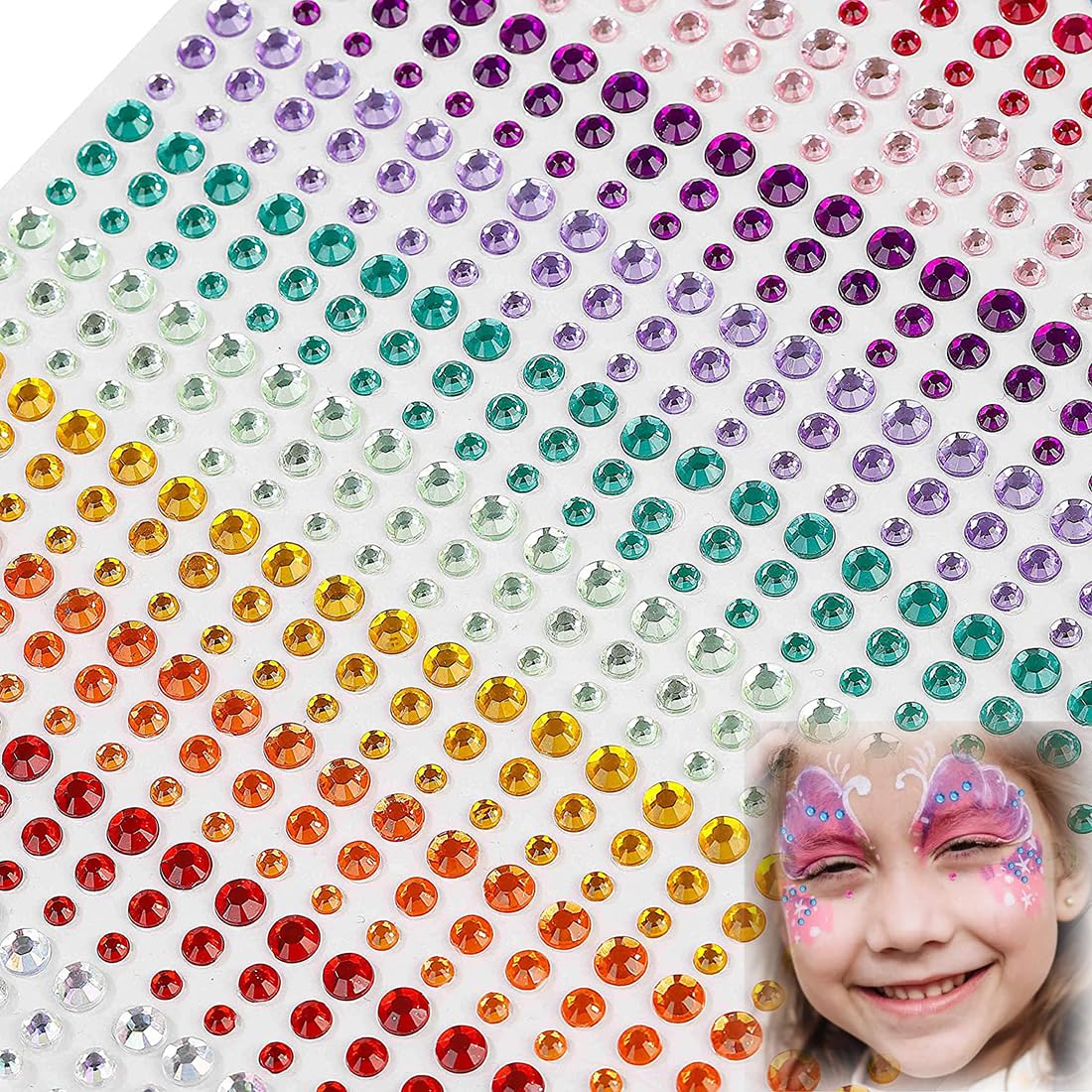 AzoneeCrystal Rhinestone Stickers 900Pcs Colorful Self-Adhesive Jewels Sticker Round Crystal Gems Sheet for Face Eyes Nails Kids DIY Craft Card Embellishment Diamond Gem Decorations 15 Colors 3 Sizes