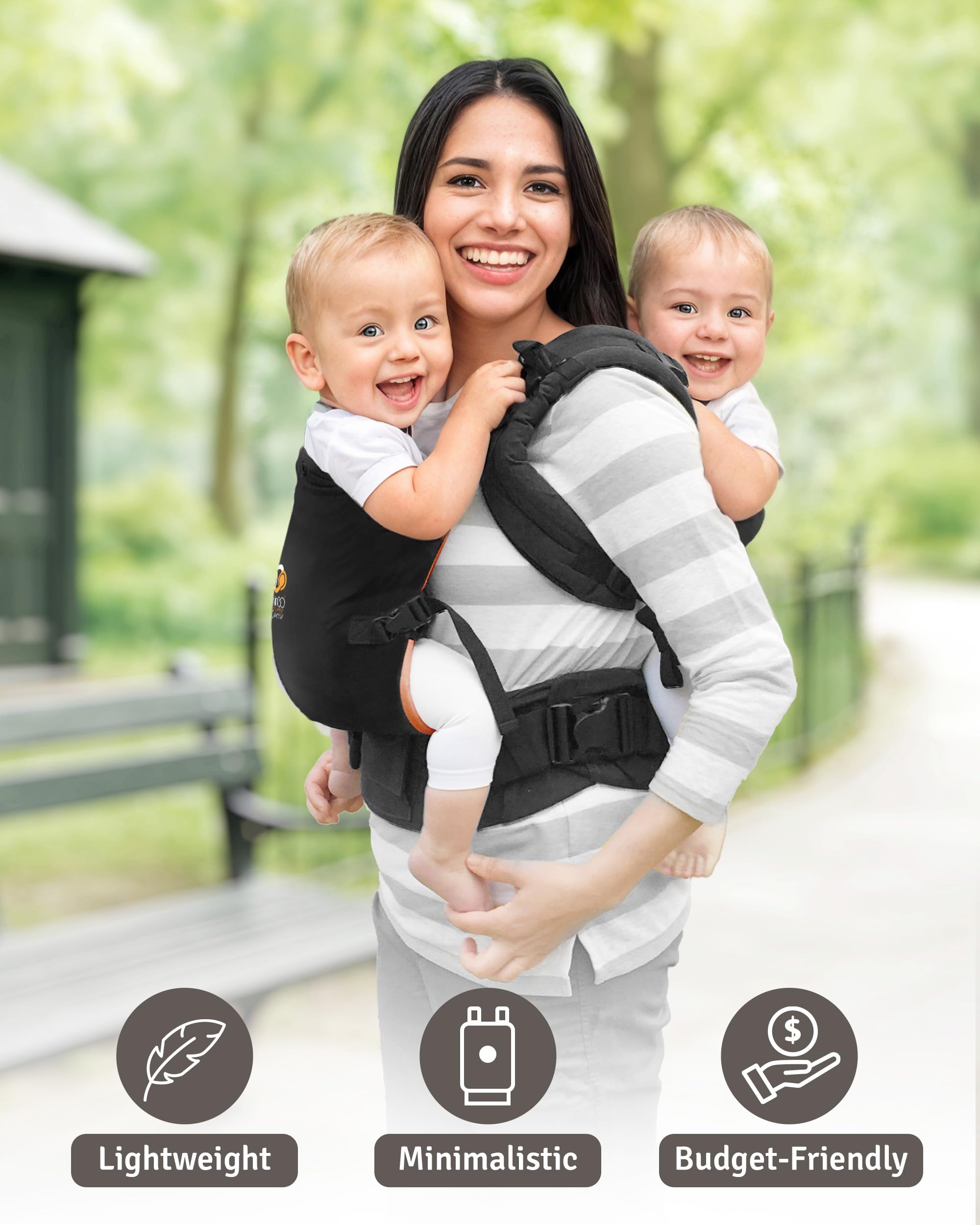 TwinGo Portabebés - Modelo Lite - Negro clásico - Funciona como un portabebés tándem o individual (las correas adicionales se venden por separado). Ajustable para hombres, mujeres, gemelos y bebés de