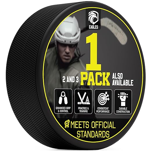 EAGLES Ice Hockey Pucks 1, 2, 3, 6 or 50 Pack | High Grade Pucks Official Regulation Weight & Size for Practice & Classic Training - 6 oz Diameter 3" Thickness 1" Black Hockey Puck Roller Hockey