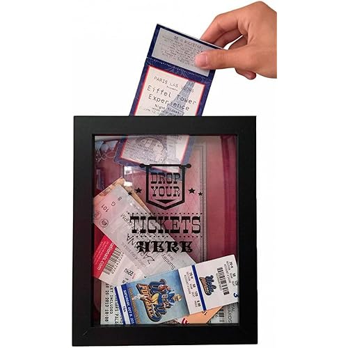 8x10 Memento Frame - Large 4" Slot on Top of Frame - Memory Storage for Any Size Tickets. Top Loading Shadowbox for The Concert Movie Theater & Sporting Event Ticket Stubs