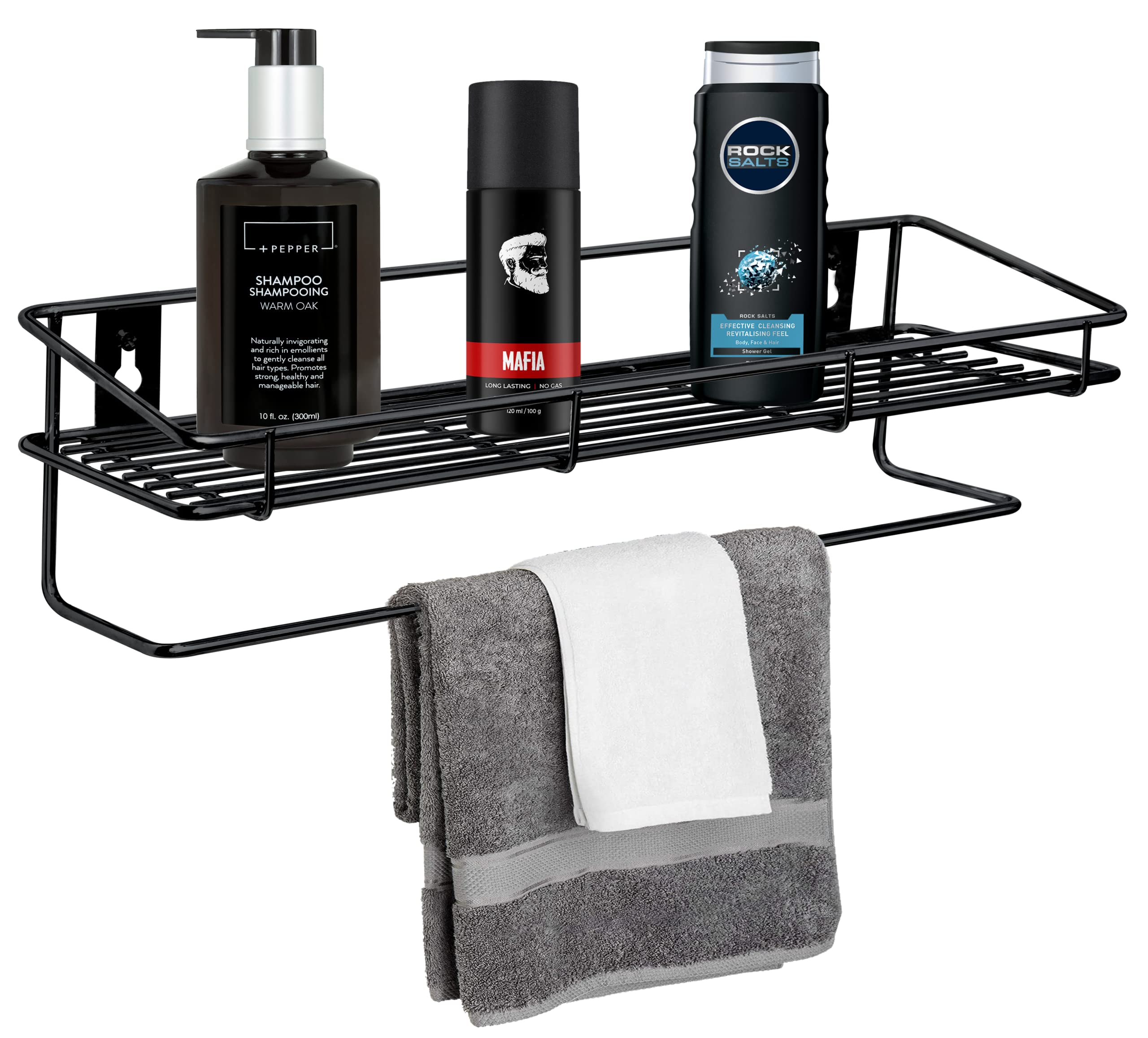 Plantex GI Steel Multipurpose Bathroom Shelf/Rack/Towel Holder/Bathroom Accessories - Wall Mount (Black) (B0B1Q2PNLW) Amazon Price History, Amazon Price Tracker