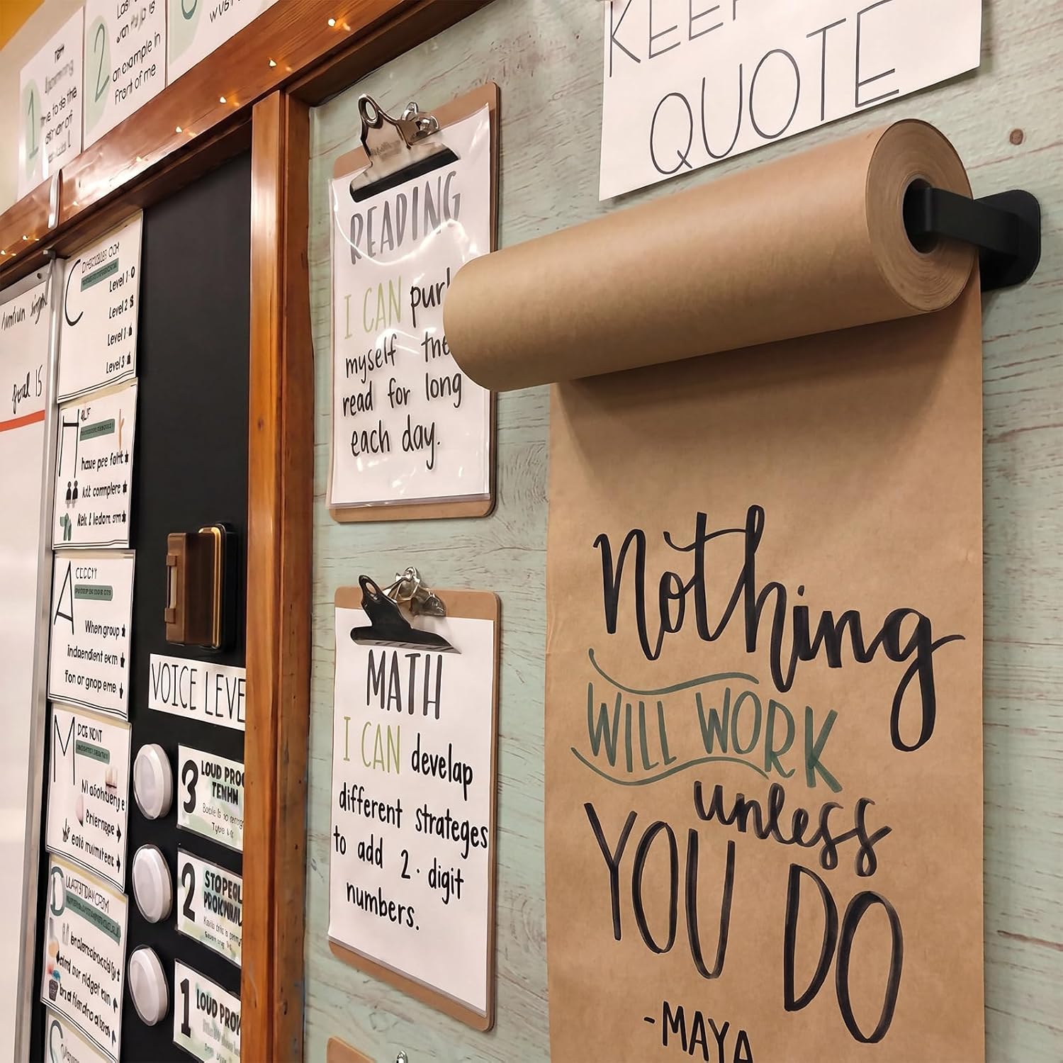 Sabary Kraft Paper Roll Holder for Classroom 11'' x 98 ft Brown Kraft Paper Roll with 11'' Magnetic Rack for Teacher Bulletin Board DIY Display Anchor Chart Classroom Decor Supplies