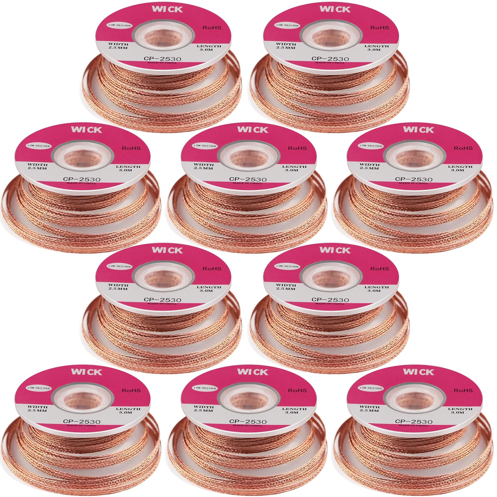 10 treccia per dissaldare, 3 m di lunghezza, utilizzata per rimuovere la saldatura e smontare i componenti elettrici, treccia di dissaldatura(2,5 mm 3,0 m)