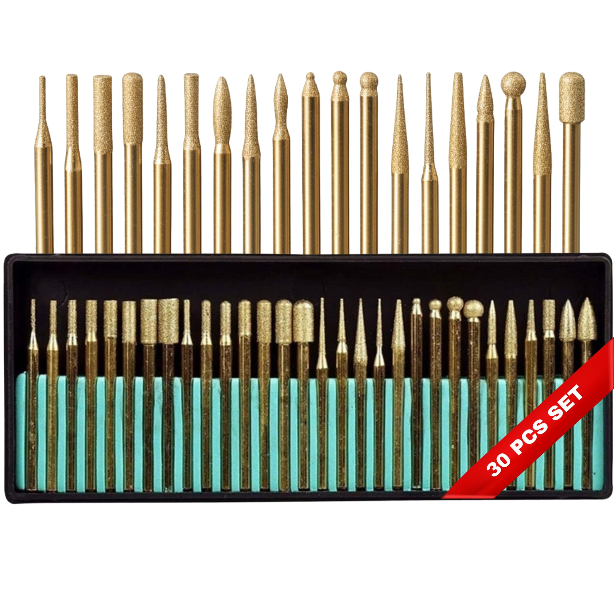 Drilax 30-Pc Diamond Rotary Tool Bits Set | 120 Grit Precision Engraving & Carving Tools for Jewelry, Glass Etching & Fine Crafts | Dremel Compatible