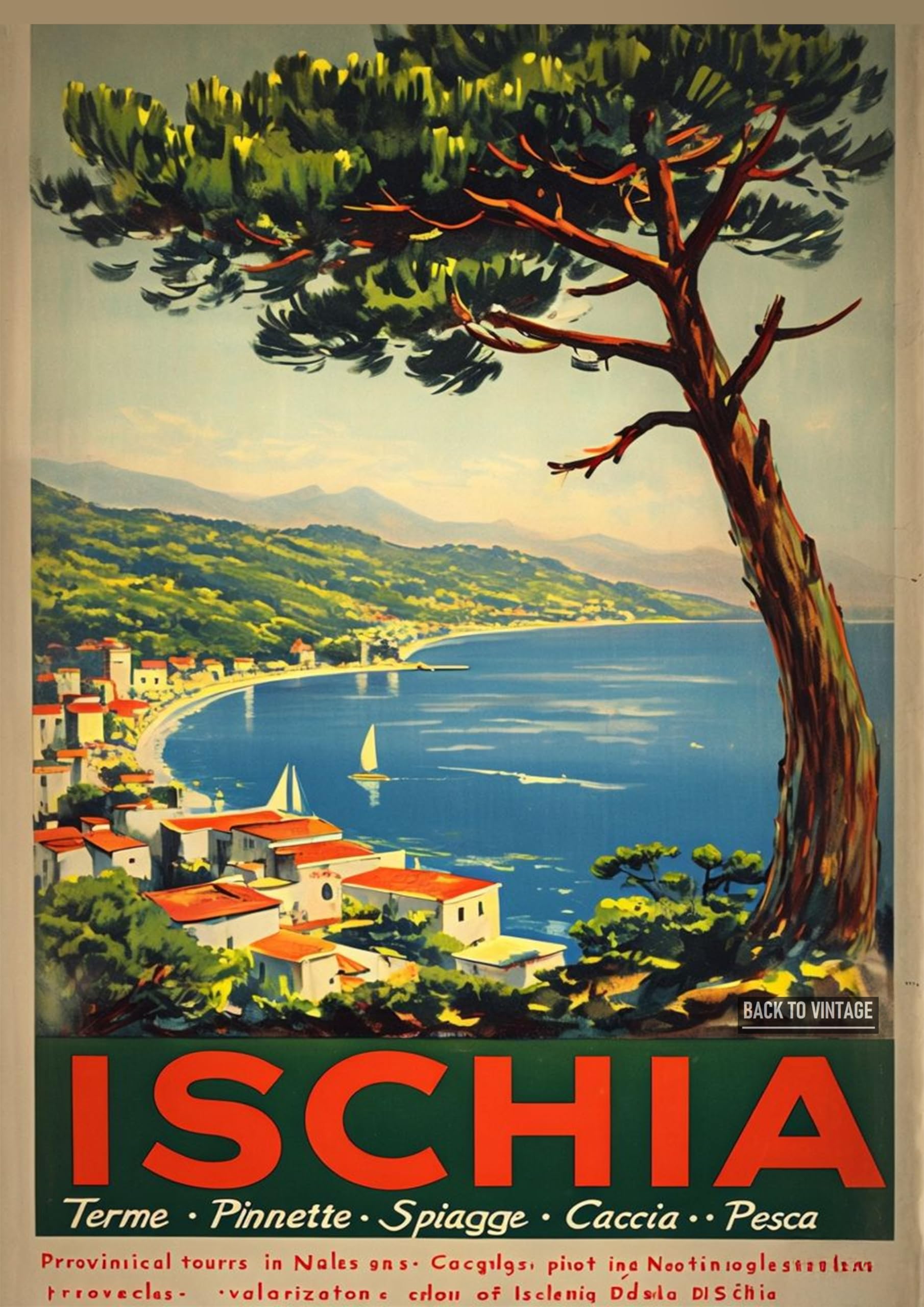 1940's ISCHIA Travel Poster - A4 Wall Art, Wanderlust Print, Inspirational World Map, Vintage City, Retro Poster, Home Decor for Living Room, Office, Gift Idea for Travel Lovers