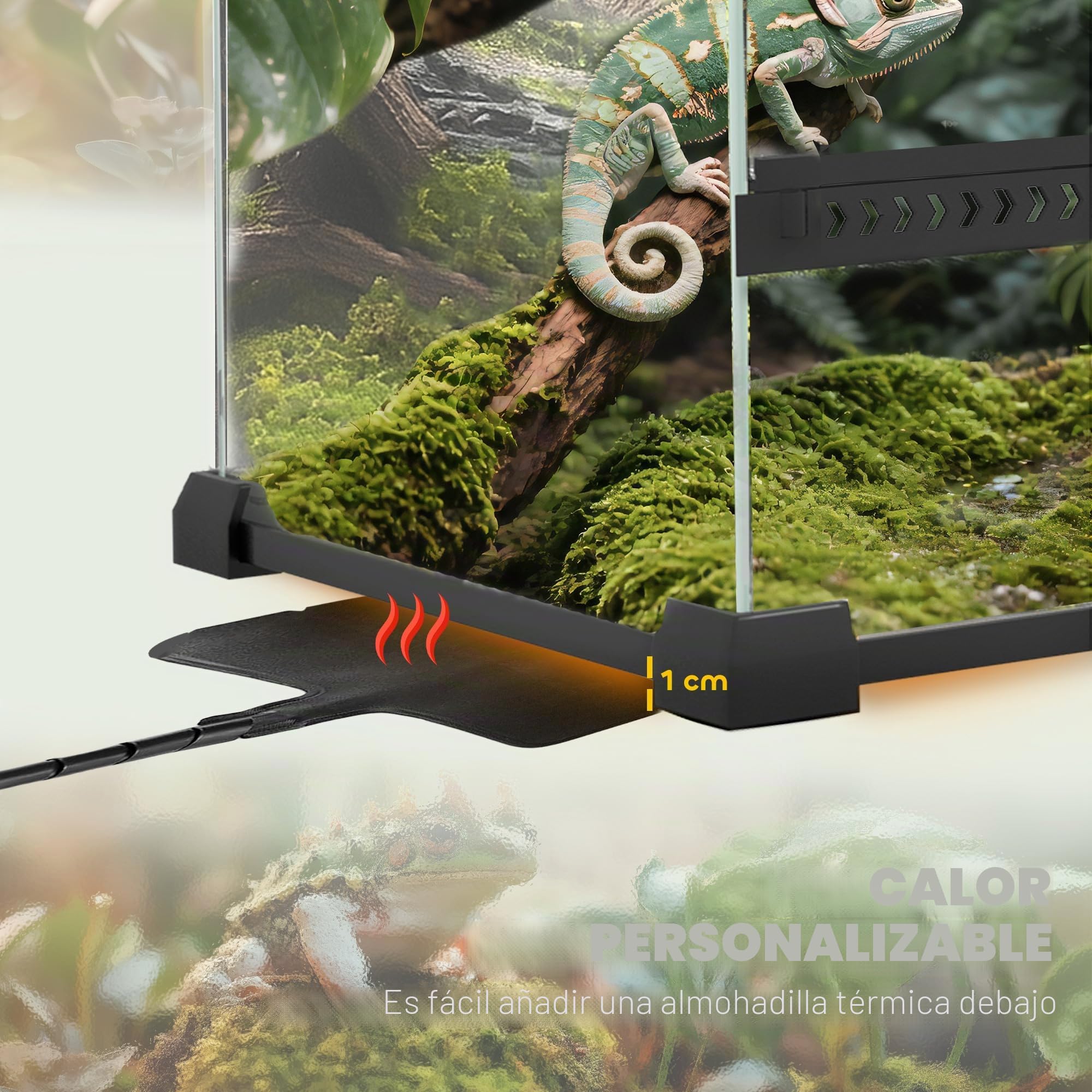 PawHut Caja para Reptiles, caja de cría de Reptiles, Hábitat de Terrario con Cierre de Seguridad por Rotación, Ventilación Frontal, Sin Montaje Requerido, 50 x 30 x 35 cm, Negro