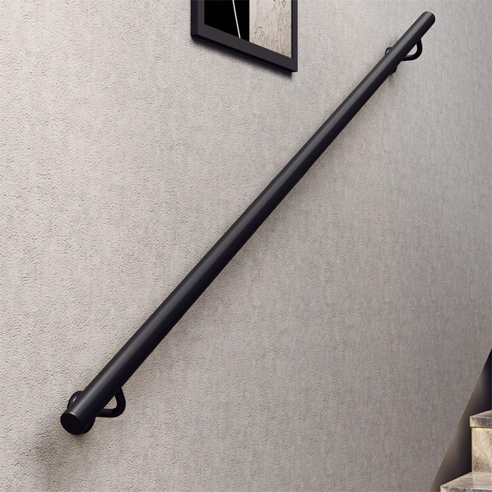 Black Stair Railing Indoor Metal Handrail for Stairs Wall Mounted Industrial Grab Bars for Home/Corridor/Loft/Porch/Garden(80cm)