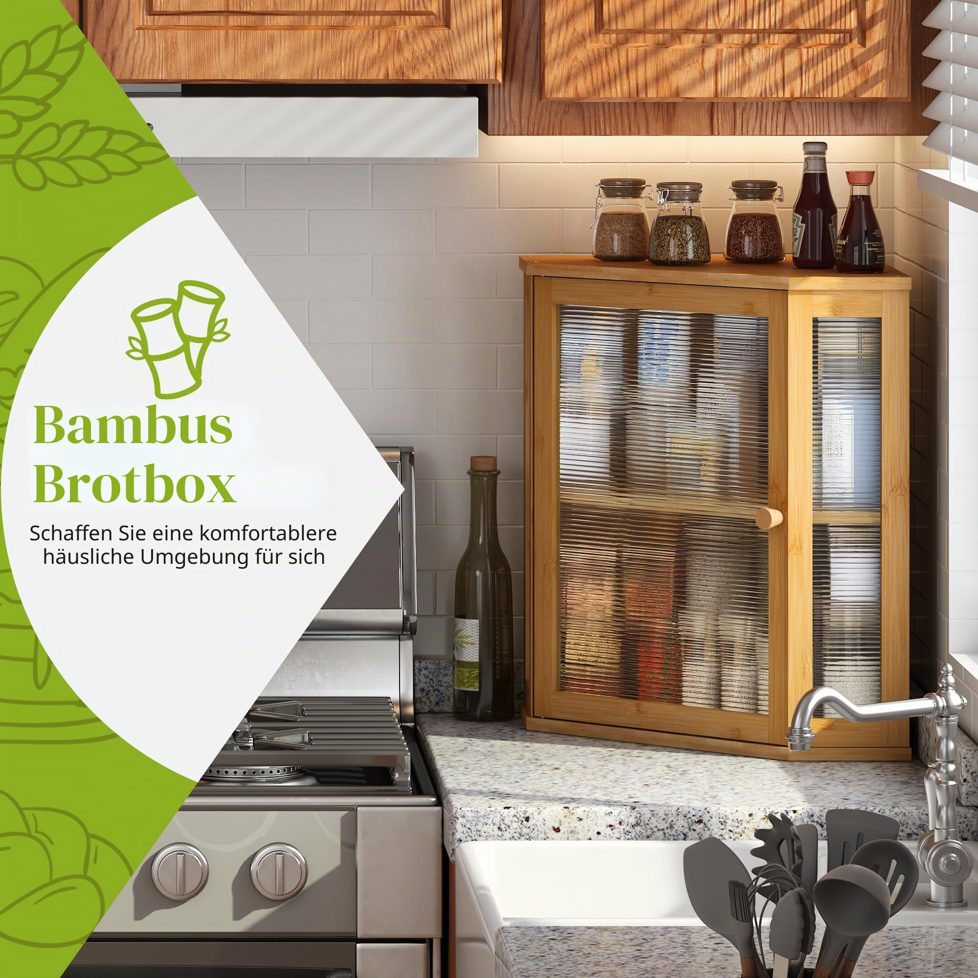 BMOSU Eck-Brotkasten für Küche, Arbeitsplatte, doppellagig, Bambus-Holz-Brotbox, großes Fassungsvermögen, Brotaufbewahrungsbehälter (natürlich, extra groß)