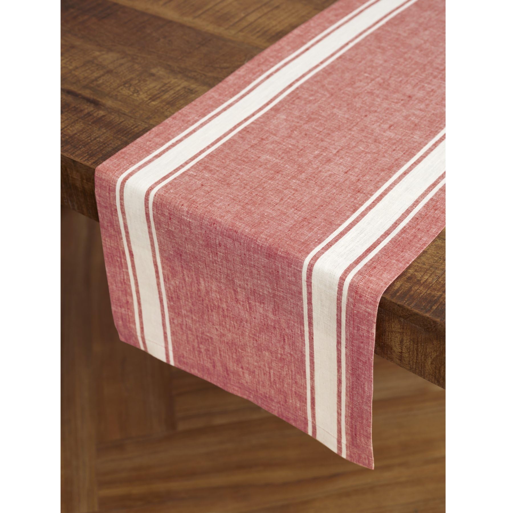 Solino Home Camino de mesa de lino a rayas de granja de 35 x 122 cm, 100 % lino puro, rojo y blanco, lavable a máquina, camino de mesa de comedor de granja