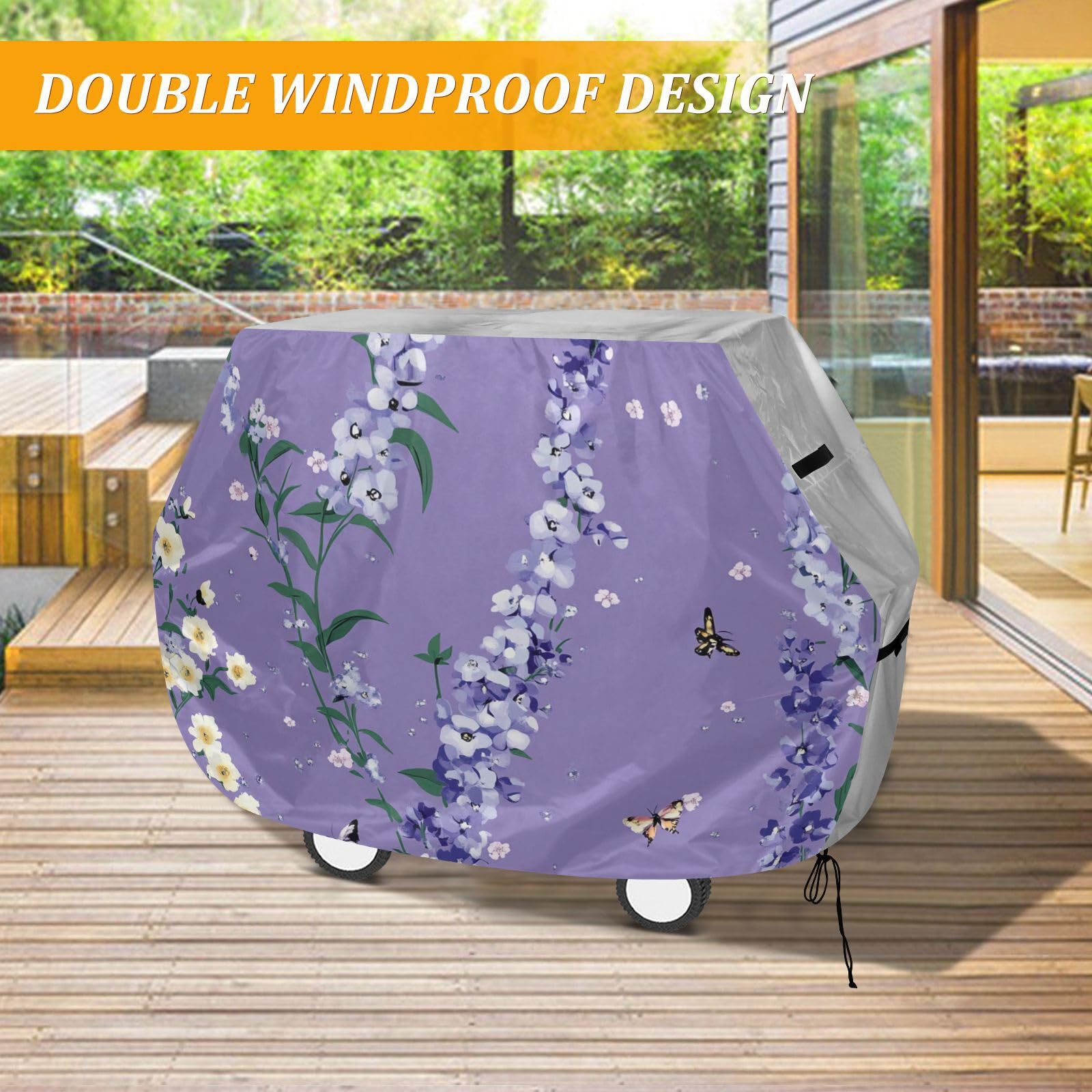 Safaris Delphinium fioletowy pokrowiec na grilla 150 cm, wodoodporny, wytrzymały, odporny na rozdarcie, odporny na blaknięcie materiał, pokrowiec na grilla z regulowanym sznurkiem, chroniący przed