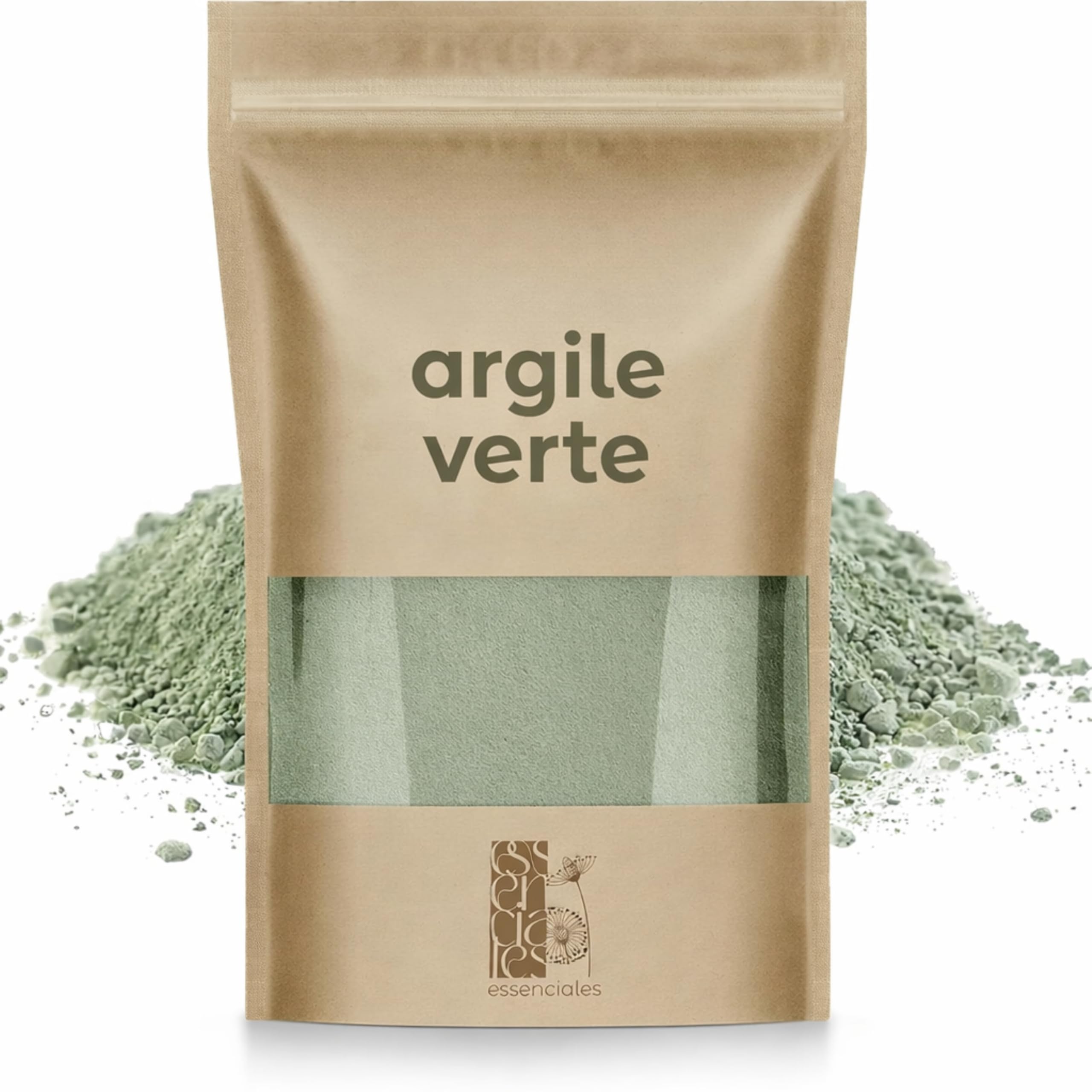 Essenciales – Argile Verte Ultra Ventilée Montmorillonite en Poudre, Masque Visage Purifiant, Peaux Grasses et Imperfections, Soin Cheveux Détox, Nettoyage Pores