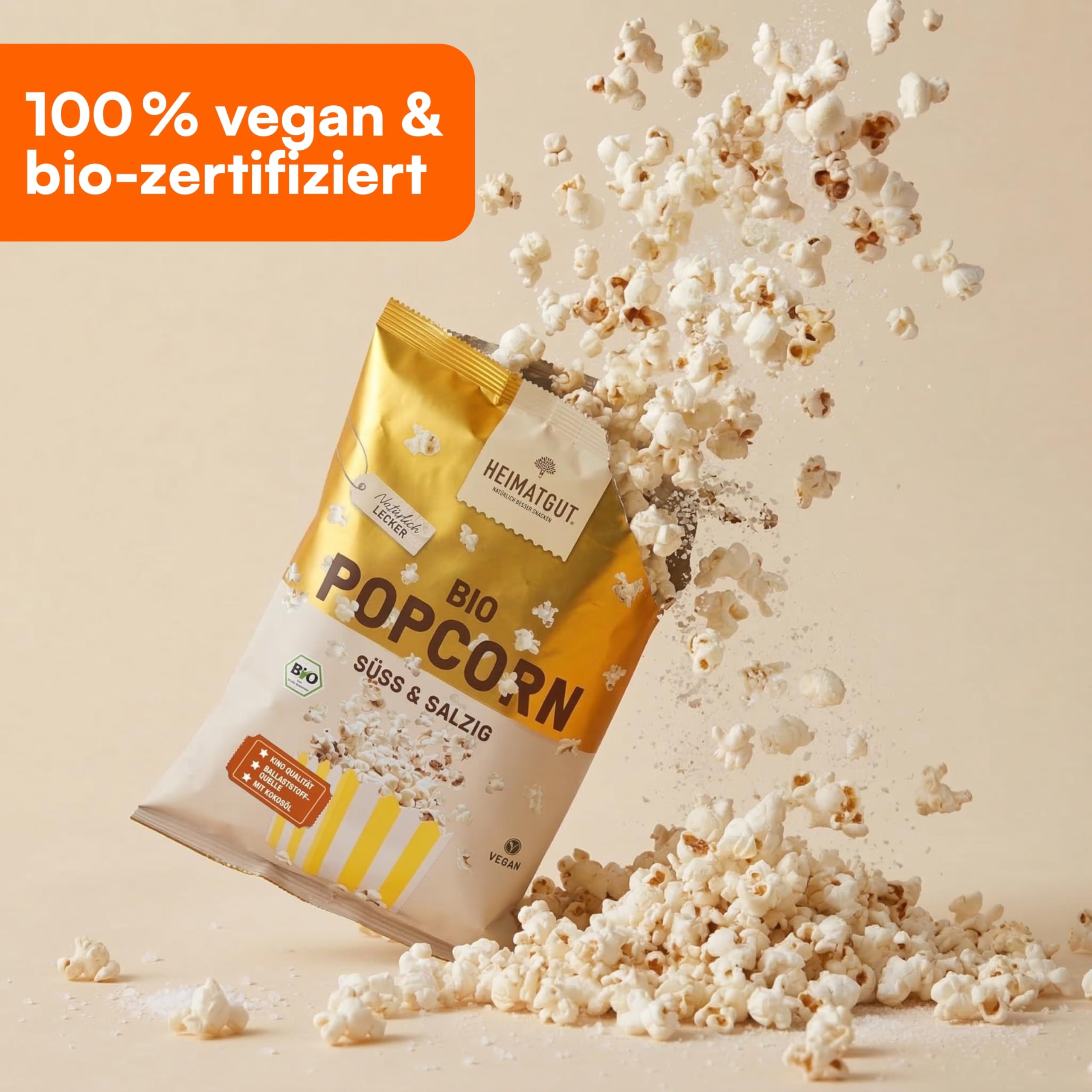 HEIMATGUT® Bio Vegan Popcorn Süß & Salzig | Premium Butterflycorn Popcorn-Mais | Mit Bio Kokosöl | Ohne Butter & Palmöl | Glutenfrei | Veganer Snack ohne künstliche Zusätze | 10 x 90 g