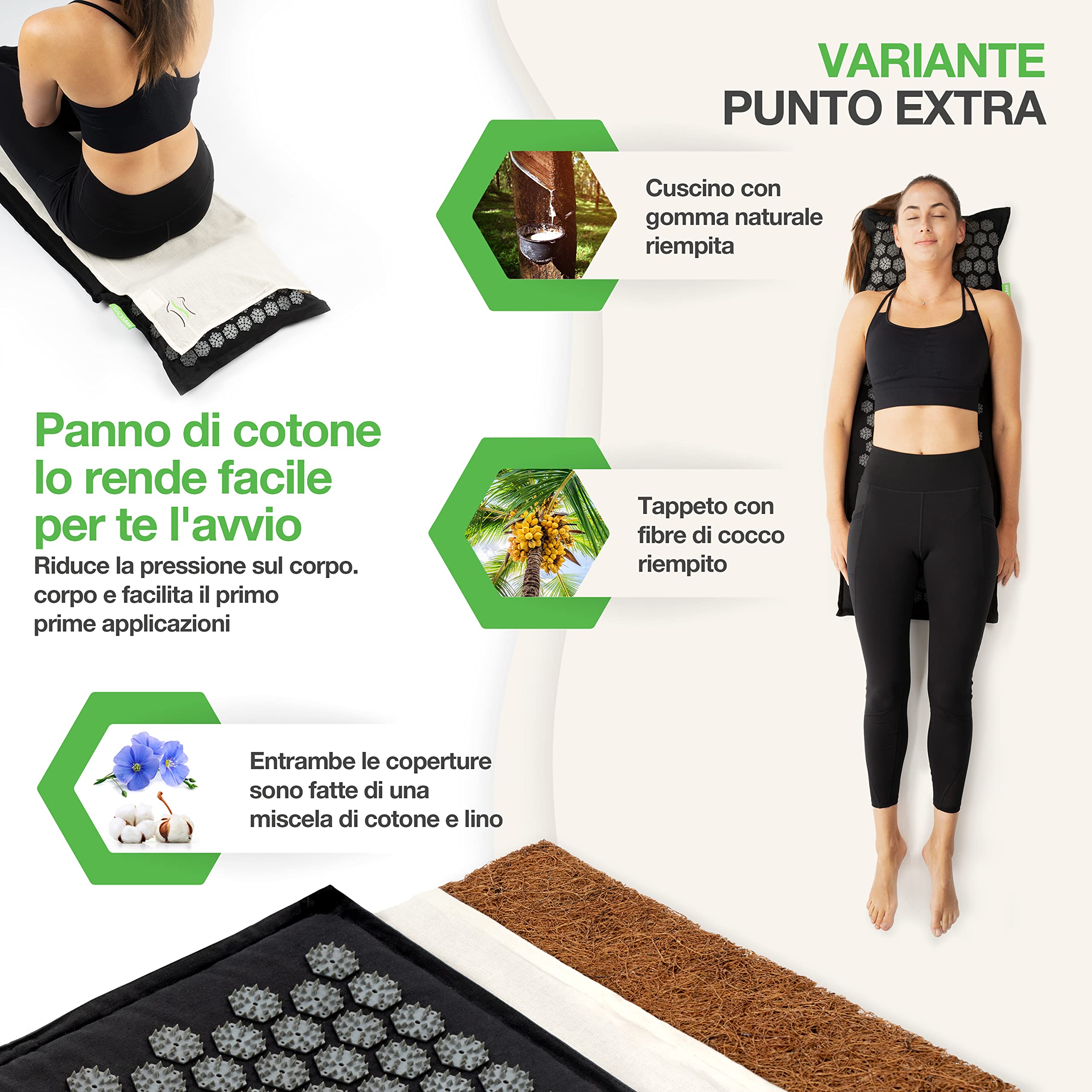 BACKLAXX® Tappetino Agopressione Intensiva con Cuscino, per Esperti | Stimolazione extra intensa: tappetino massaggiante con cuscino, panno & borsa, tappeto a punte per utenti esperti