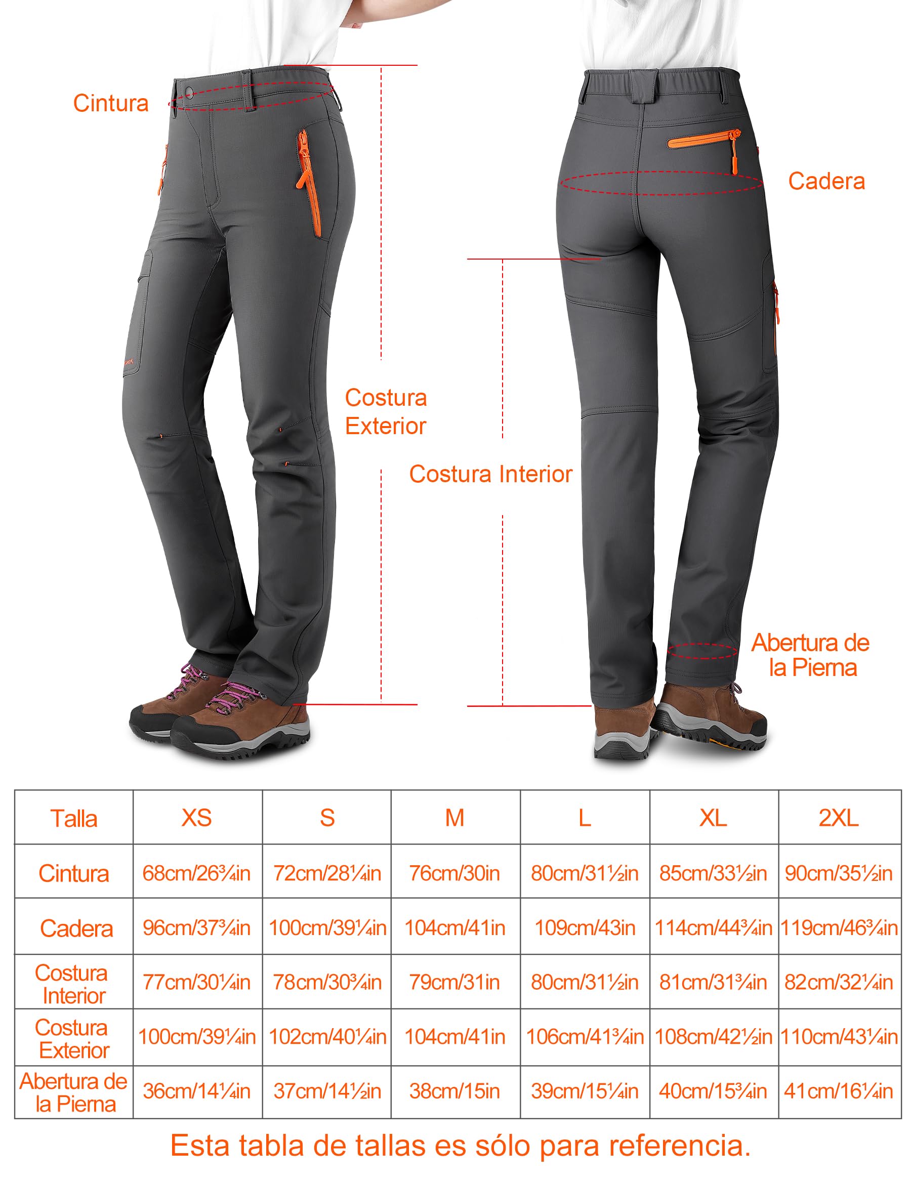 KUTOOK Pantalones Softshell Mujer Invierno Pantalones Deporte Impermeables para Montaña Trekking Senderismo Escalada con Forro Polar(HP311)