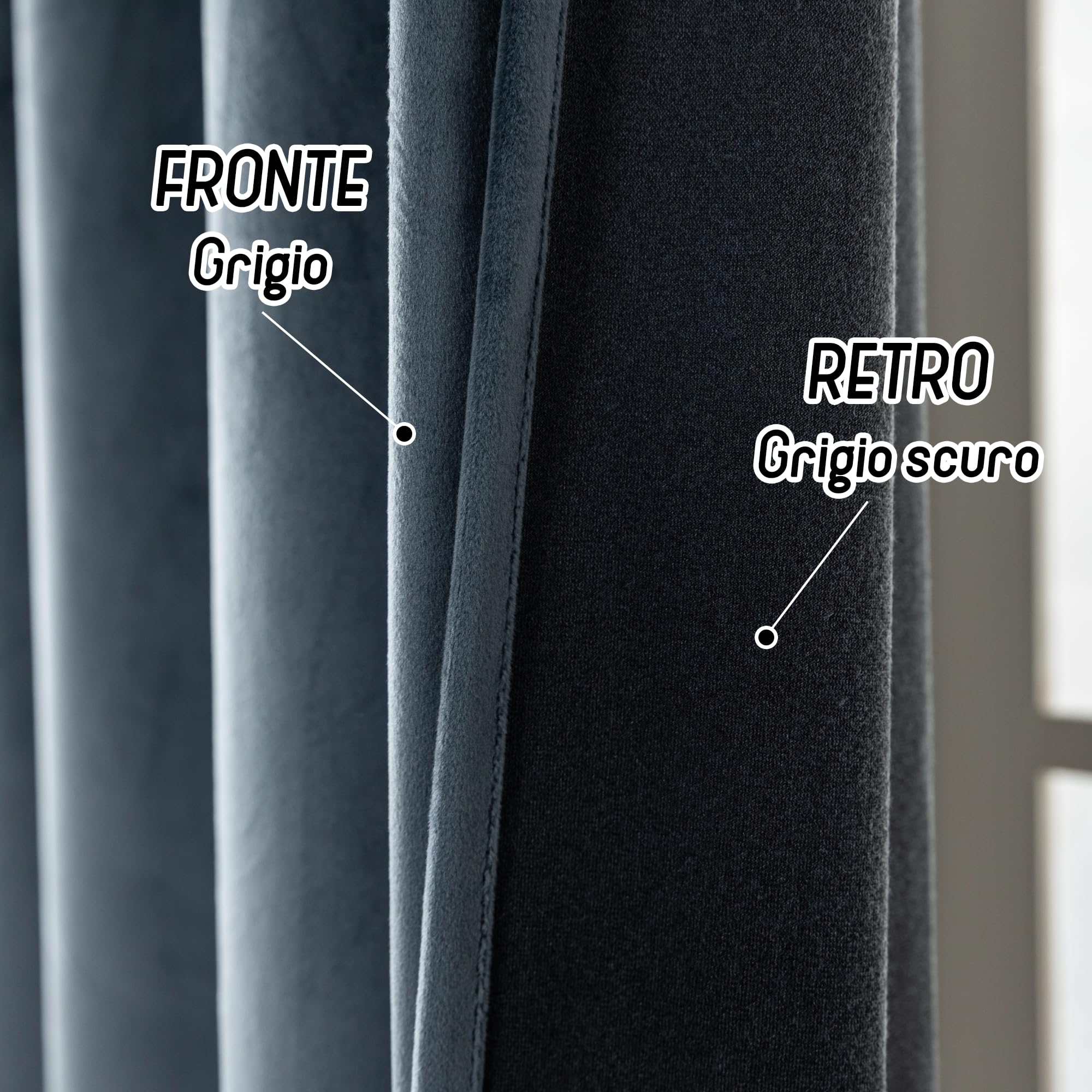 GIRASOLE HOME Coppia Tende Adelaide Morbide Oscuranti Termiche in Velluto 2 Pannelli da 140x220cm con Occhielli, Grigio