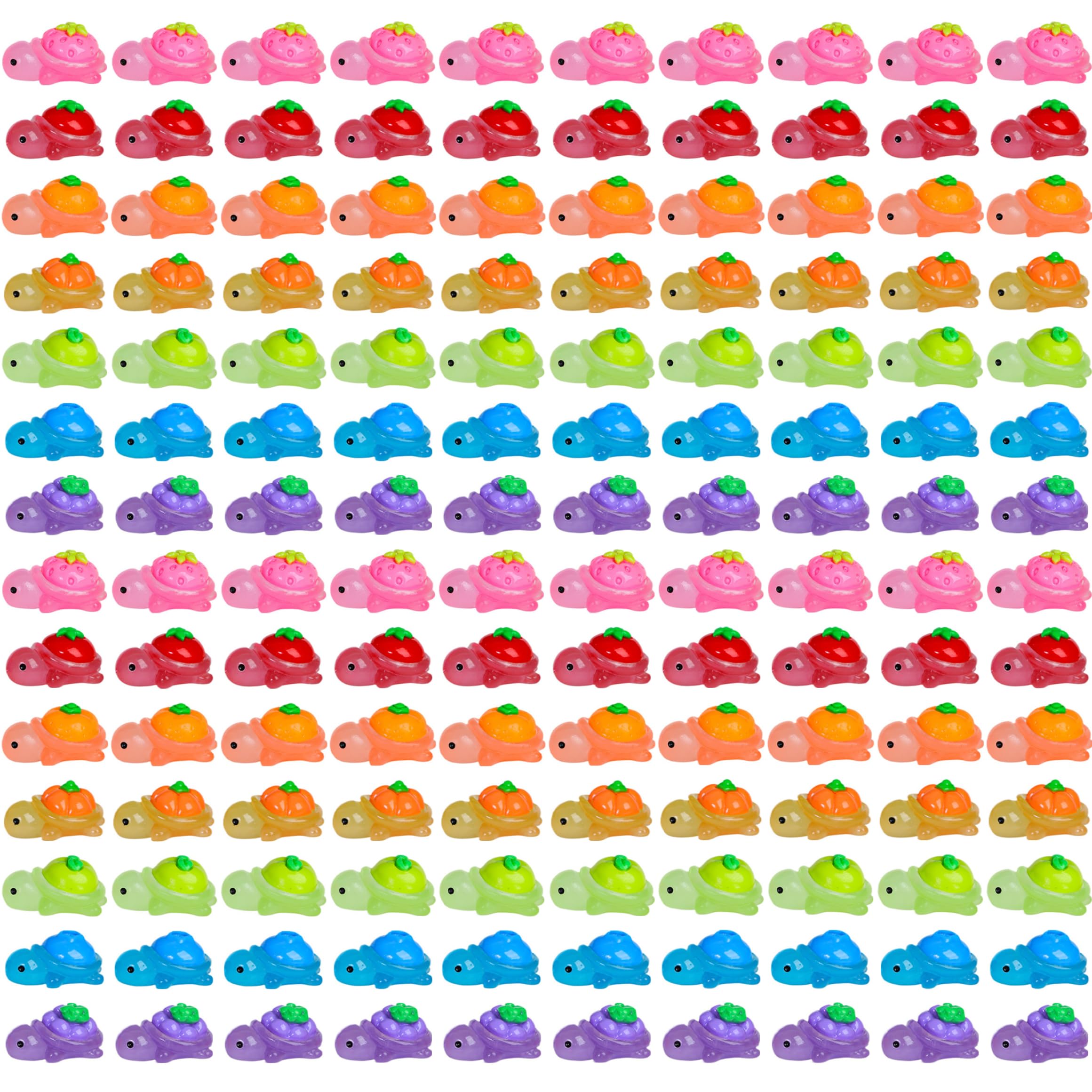 Xoeryoy 150pcs Mini Resin Turtles, Glow In The Dark Mini Turtles With Cute Fruit Designs, Resin Animals For diy crafts, Fairygarden, Partyfavors, Homedecor