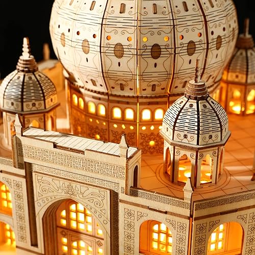 Miniatura 5 de Rompecabezas de madera 3D, arquitectura, construcción, modelo Taj Mahal, kit de manualidades STEM, luz LED, decoración del hogar, día de la madre,