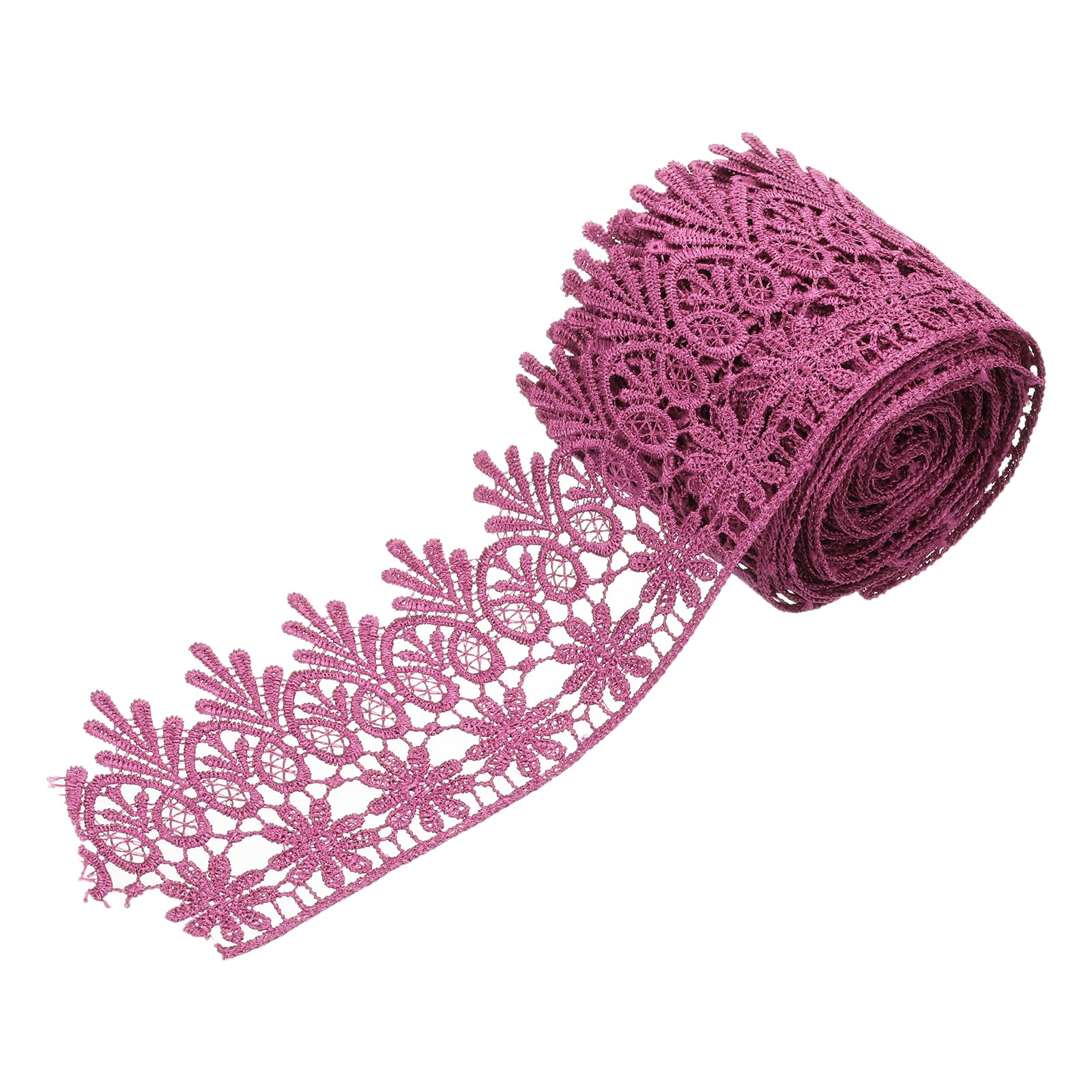 sourcing map 3 Inch Wide 5 Yard Lace Ribbon Floral Pattern Dark Purple Embroidered Edge Lace Trim Ribbons for Sewing Making, DIY Crafts, Gift Wrapping, Wedding Decor