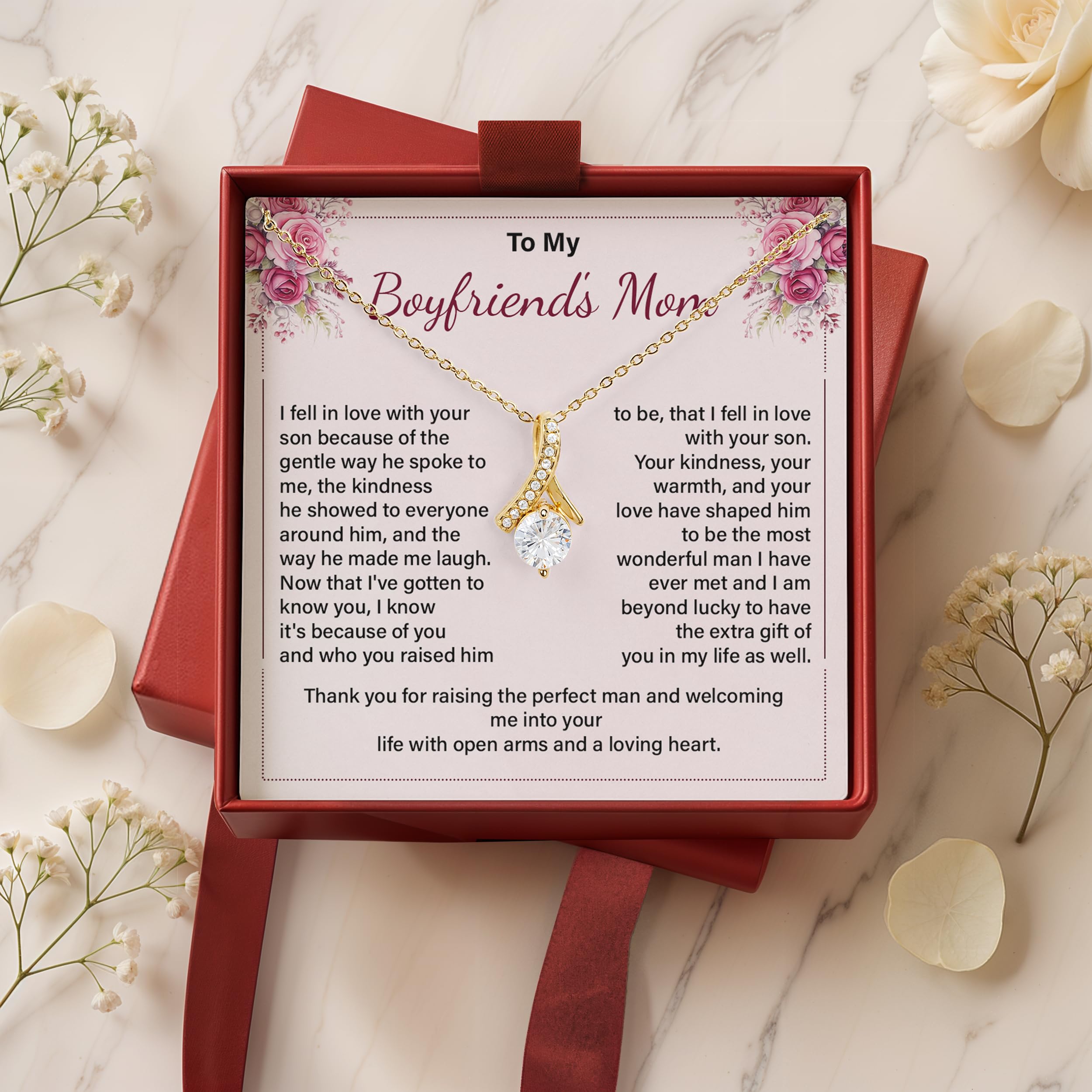 Collar con texto en inglés «To My Boyfriend's Mom», regalo de novia, futura nuera para el día de la madre, regalos para cumpleaños, aniversario, con colgante de circonita cúbica, tarjeta de mensaje