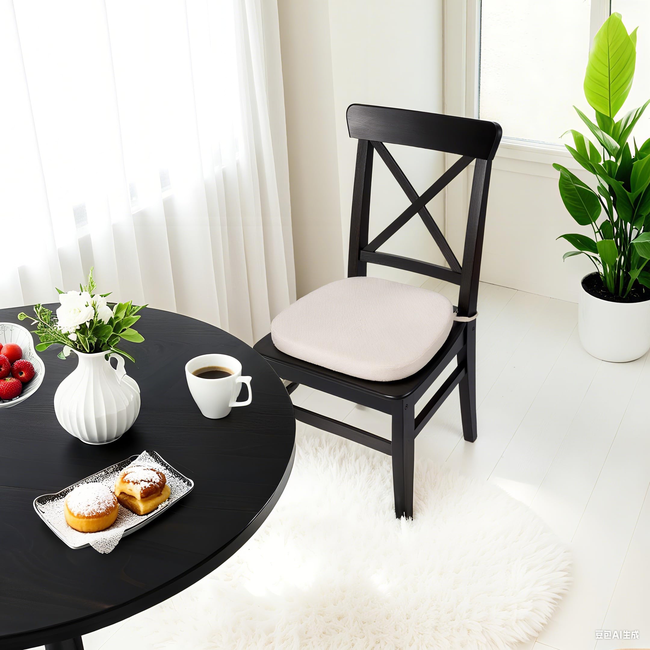Tromlycs U Shaped Kitchen Chair Seat Cushion Pad for Dining Room Chairs with Ties 15x16 inches White Beige