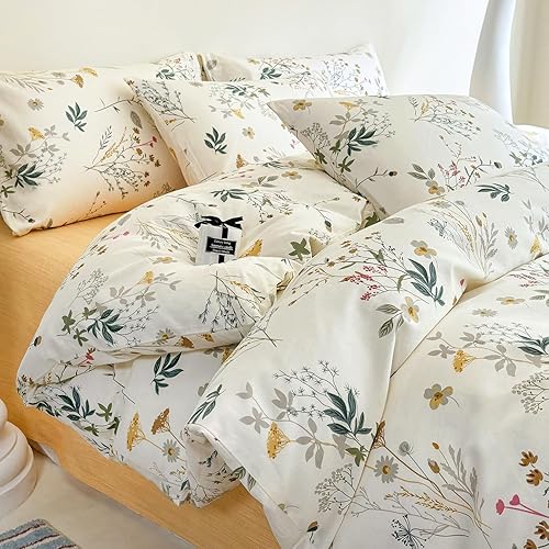 Miniatura 144 de Funda de edredón de 3 piezas, funda de edredón de algodón suave, estilo bohemio, juego de ropa de cama estética con cierre de cremallera, 4 lazos