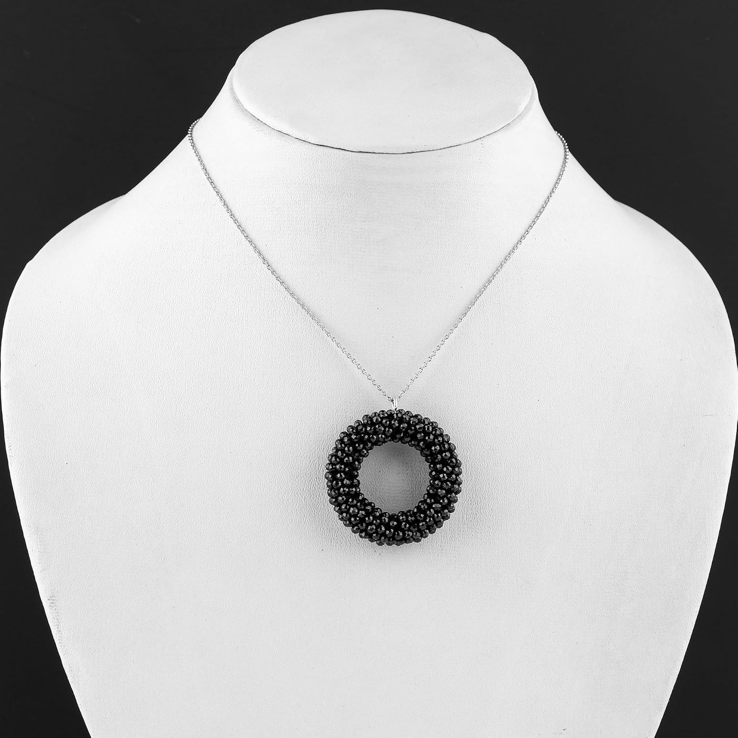 CRYSTALIS Natural Black Spinel Beads Pendant Necklace, Micro Beaded Round Tyre Shape Crystals, Chakra Healing Gemstone, Women Jewelry, Sterling Silver 18 inch - Image 5