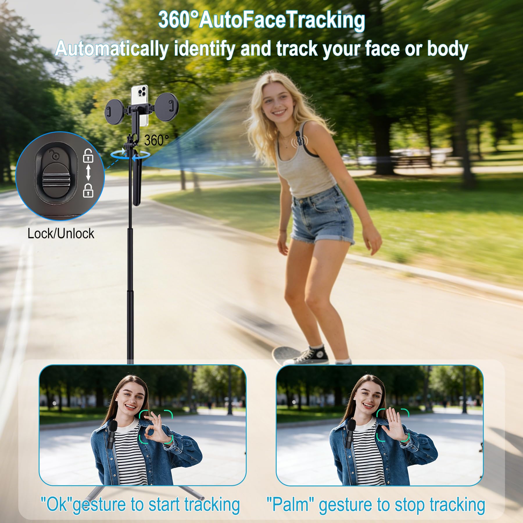 Kit vlogging per iPhone/Android, 63 "Auto Face Tracking Treppiede per iPhone con Luce, Microfoni Wireless, Scrolling Remote Control per TikTok, Content Creator Kit per YouTube Starter Live Streaming