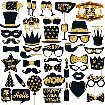 Joy Bang 40PCS New Year Photo Booth Props 2026 - New Year Eve Party Supplies Happy New Year Decorations Nye Party Favors