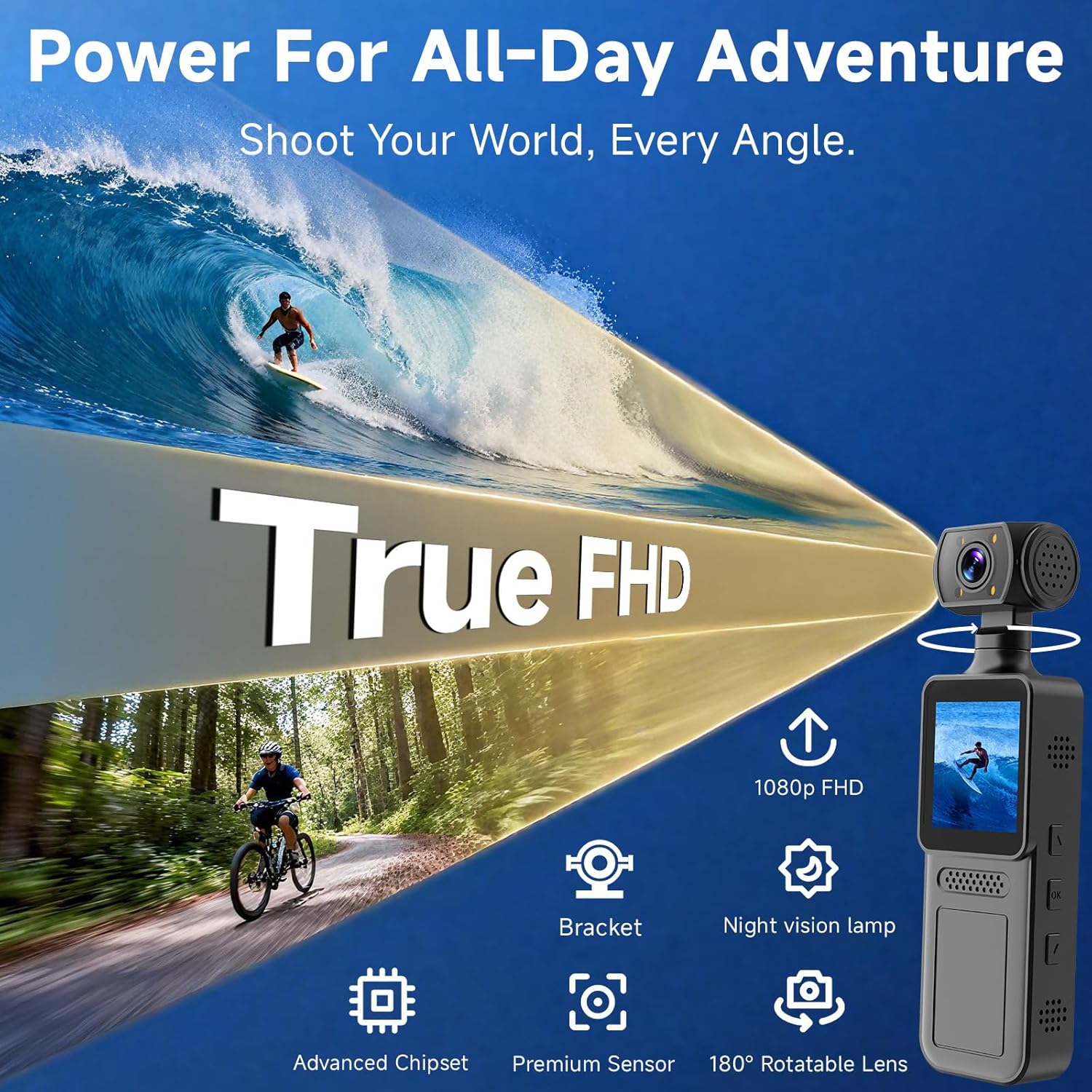 1080P HD Body Camera with Stabilization | 1500mAh Battery for 5Hrs Recording | WiFi & OTG Smartphone Connect | 180° Rotatable Lens | for Vlogging, Motorcycle Riding, Police Evidence (128, GB)