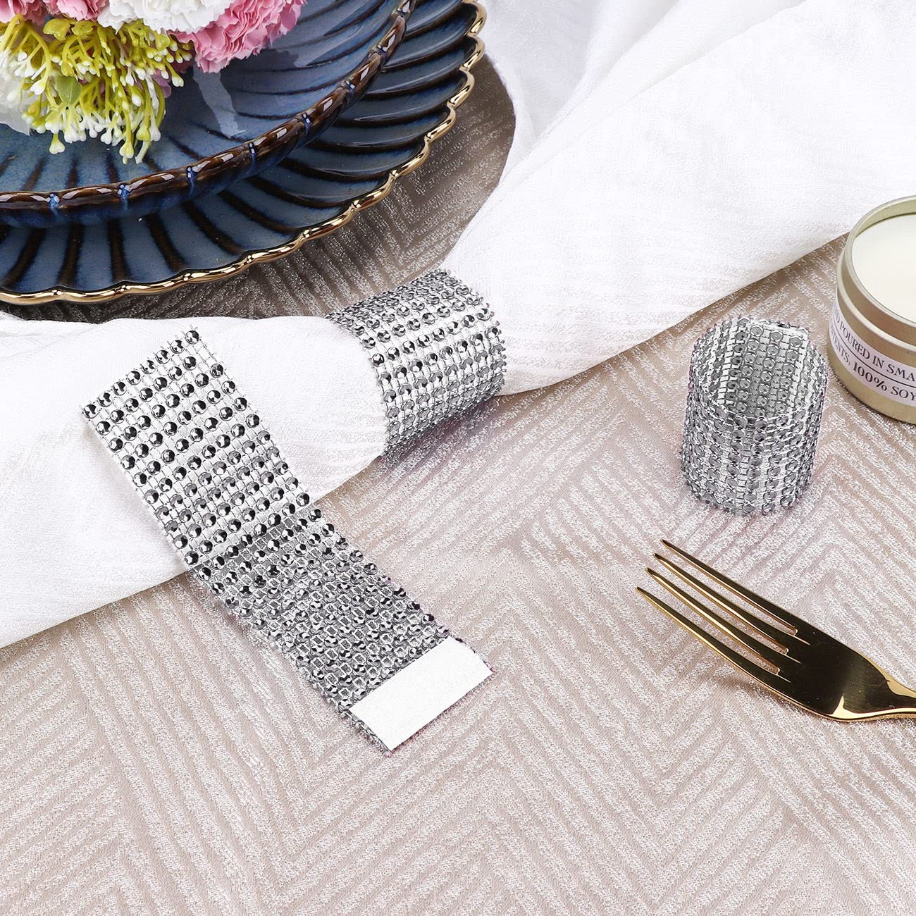 300 servilletas, hebillas brillantes para decoración de mesa, cena, boda, fiesta, decoración de bricolaje (blanco)