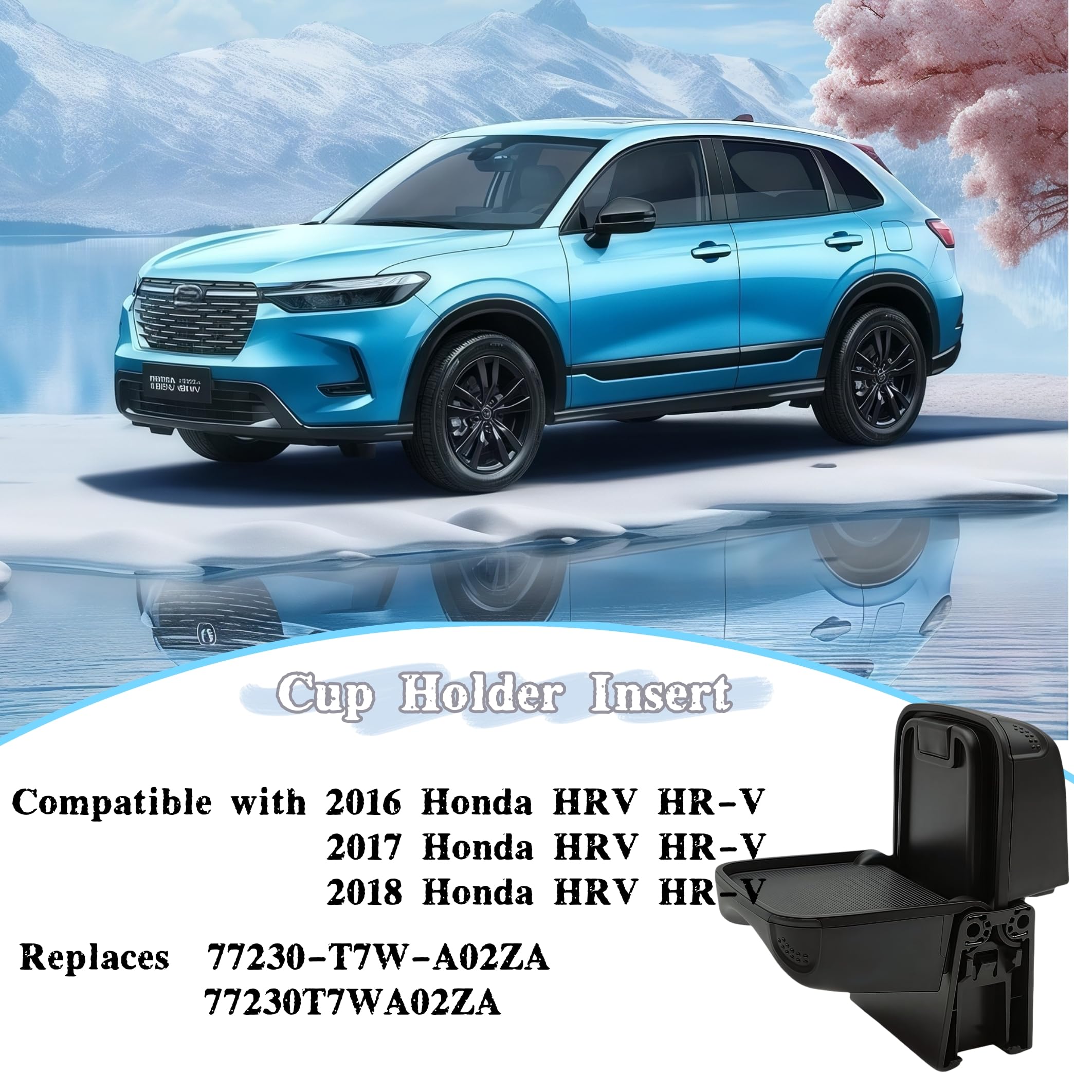 Black Automotive Cup Holder Insert Compatible with Honda HR-V 2016 2017 2018 Models Replaces Part Number 77230-T7W-A02ZA Cup Divider