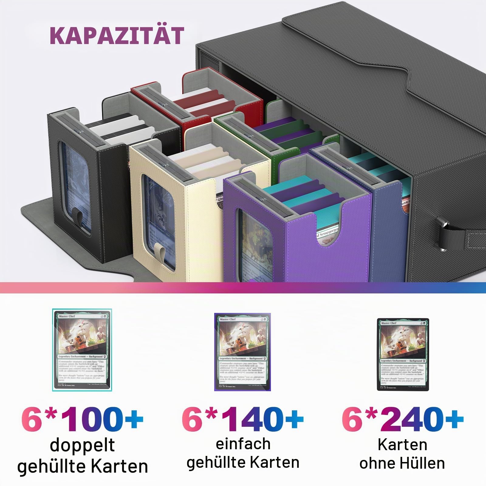 Kaartenbox Voor Commander Display – 1400+ Kaarten Opslag Met 6 Hoezen En 4 Scheidingsbladen, Geschikt Voor MTG, PTCG En TCG