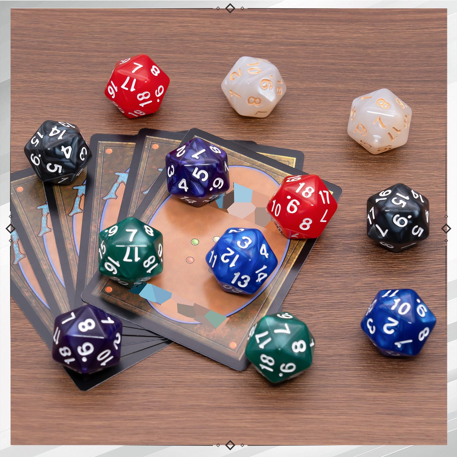 12-teiliges D20-Spindown-Würfel-Set in 6 Farben, 20-seitige Perlenmischfarbe für MTG, D&D, Karten, Gaming-Zubehör