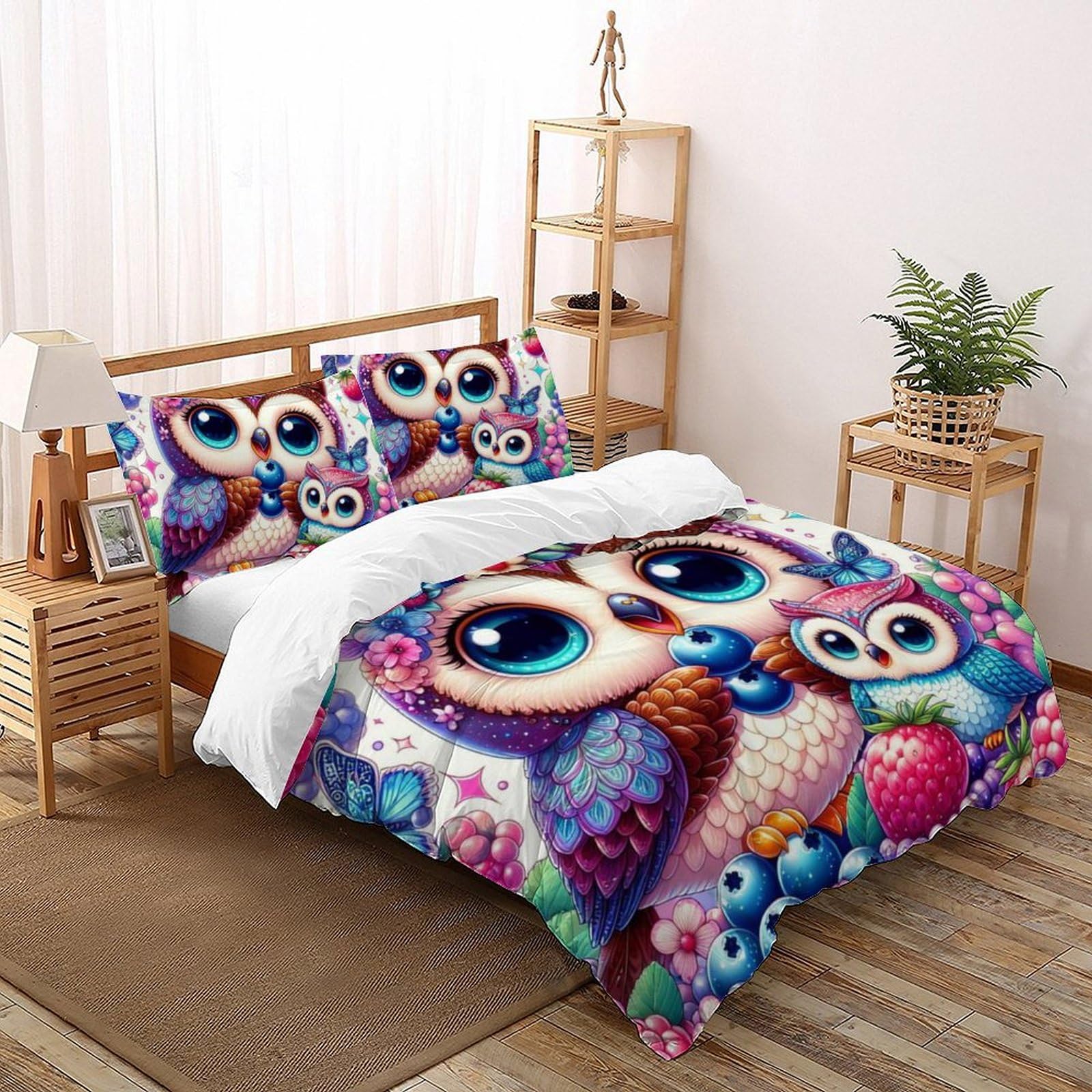Taies d'oreiller filles et housse de couette animaux 260x220cm 3D