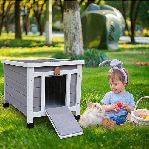 Miniatura 8 de Rockever Casa para gatos en el exterior, casa para gatos para exteriores, resistente a la intemperie, pequeña casa de madera para mascotas y hábitats