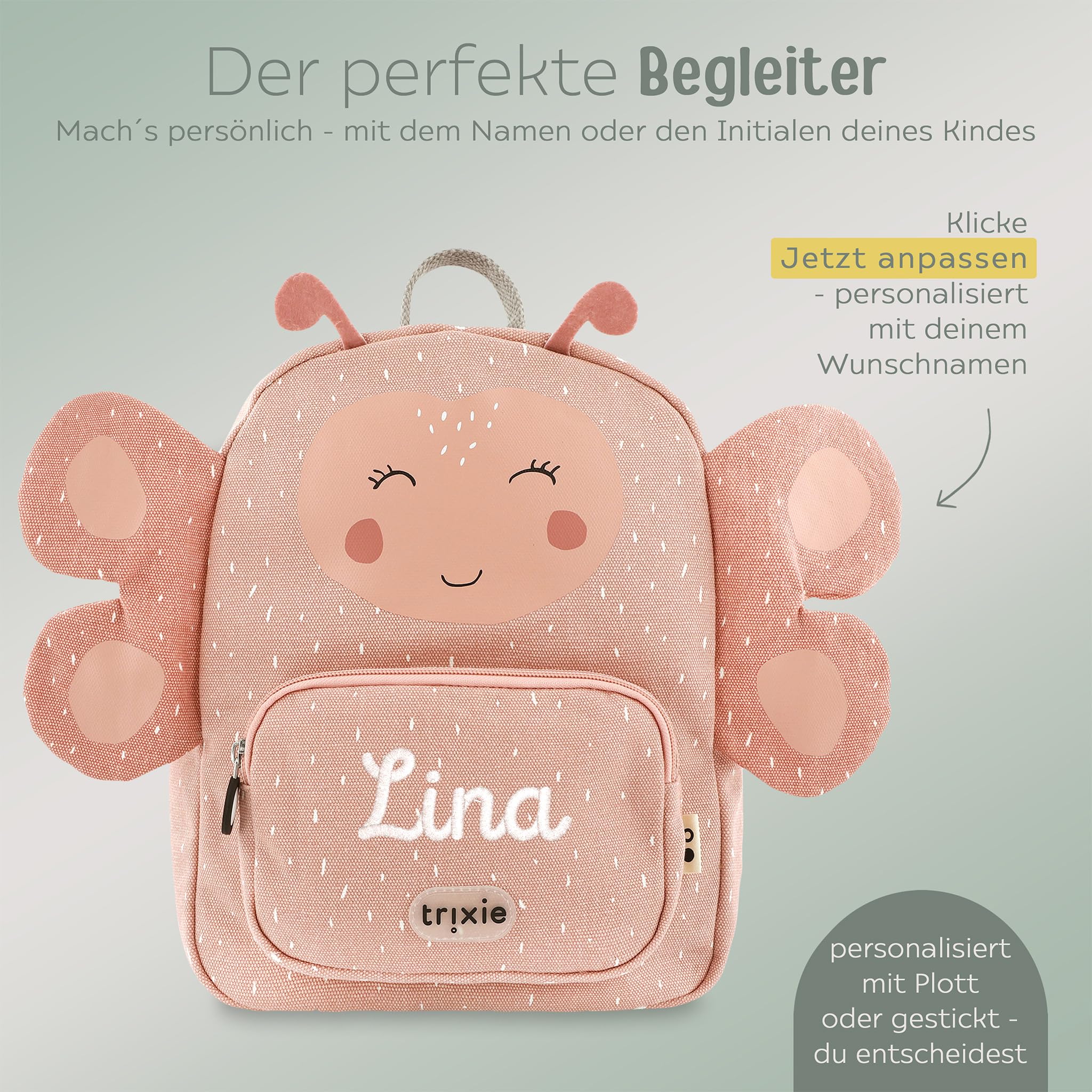 TRIXIE Kindergartenrucksack, Rucksack für Schule und Sportunterricht, personalisiert mit Namen