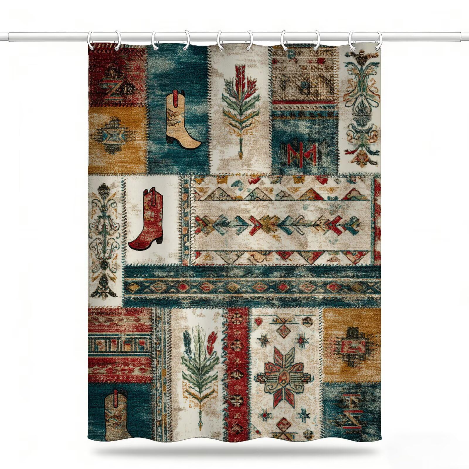 Zasłona prysznicowa boho 200 x 220 cm, wodoodporna, szybkoschnąca, nadająca się do prania, tkanina poliestrowa, bardzo długa, obciążony brzeg, z 12 haczykami, dekoracja łazienki, dekoracja wilgotnych