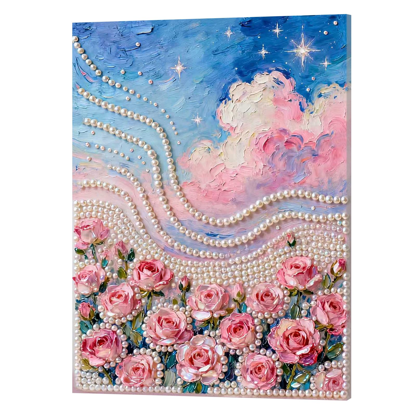 DIY Pearl Painting Kit with Wooden Frame, 3D Plastic Pearl Gemstone Ocean Art Craft for Adults Beginners, Diamond Art Kits for Adults, Home Wall Decor Ready Gift for Women(Rose)(40 * 50cm)