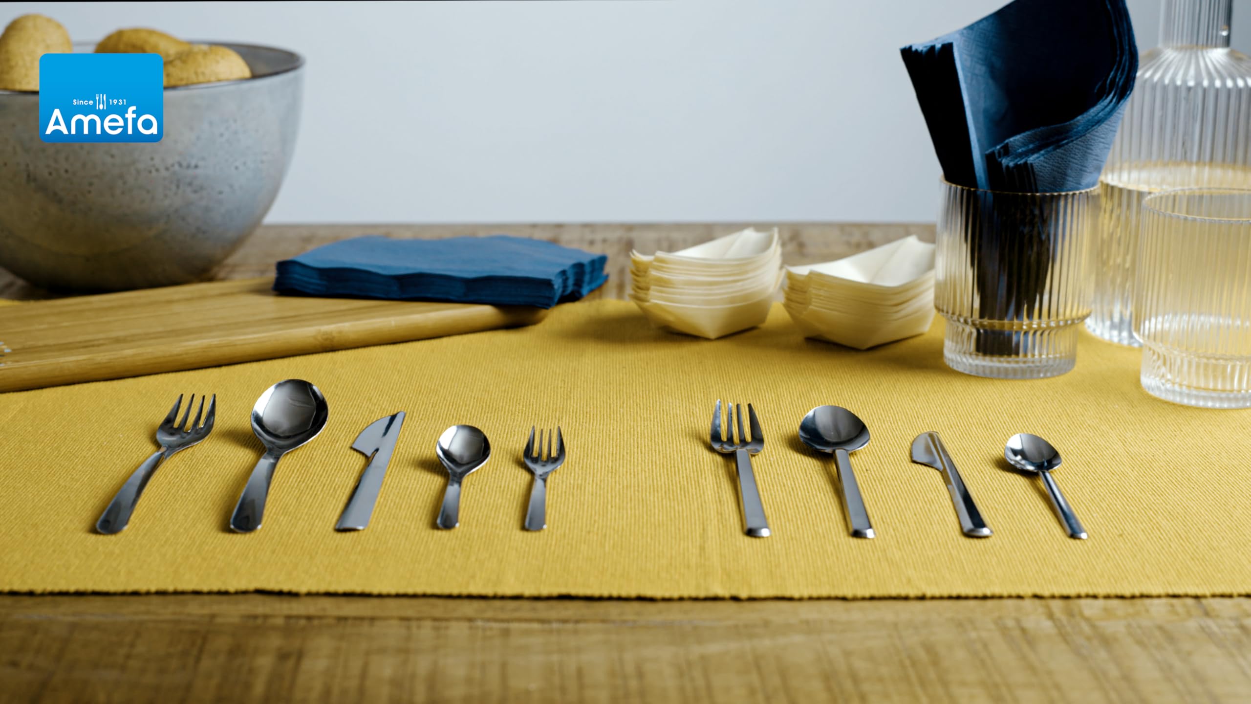 Amefa Set di posate lavate riutilizzabili [50 forchette, 50 cucchiai, 50 coltelli, 50 tovaglioli] per feste di compleanno, picnic, buffet