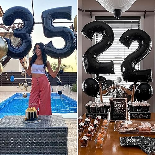 Miniatura 5 de Globos negros de 40 pulgadas con el número 1 para helio, globos negros gigantes para decoración de fiesta de cumpleaños, aniversario, baby shower,