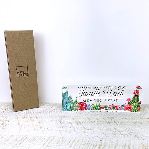 Miniatura 6 de Artblox Placa de nombre personalizada para escritorio de oficina, placas de nombre personalizadas para escritorios, diseño de cactus sobre vidrio