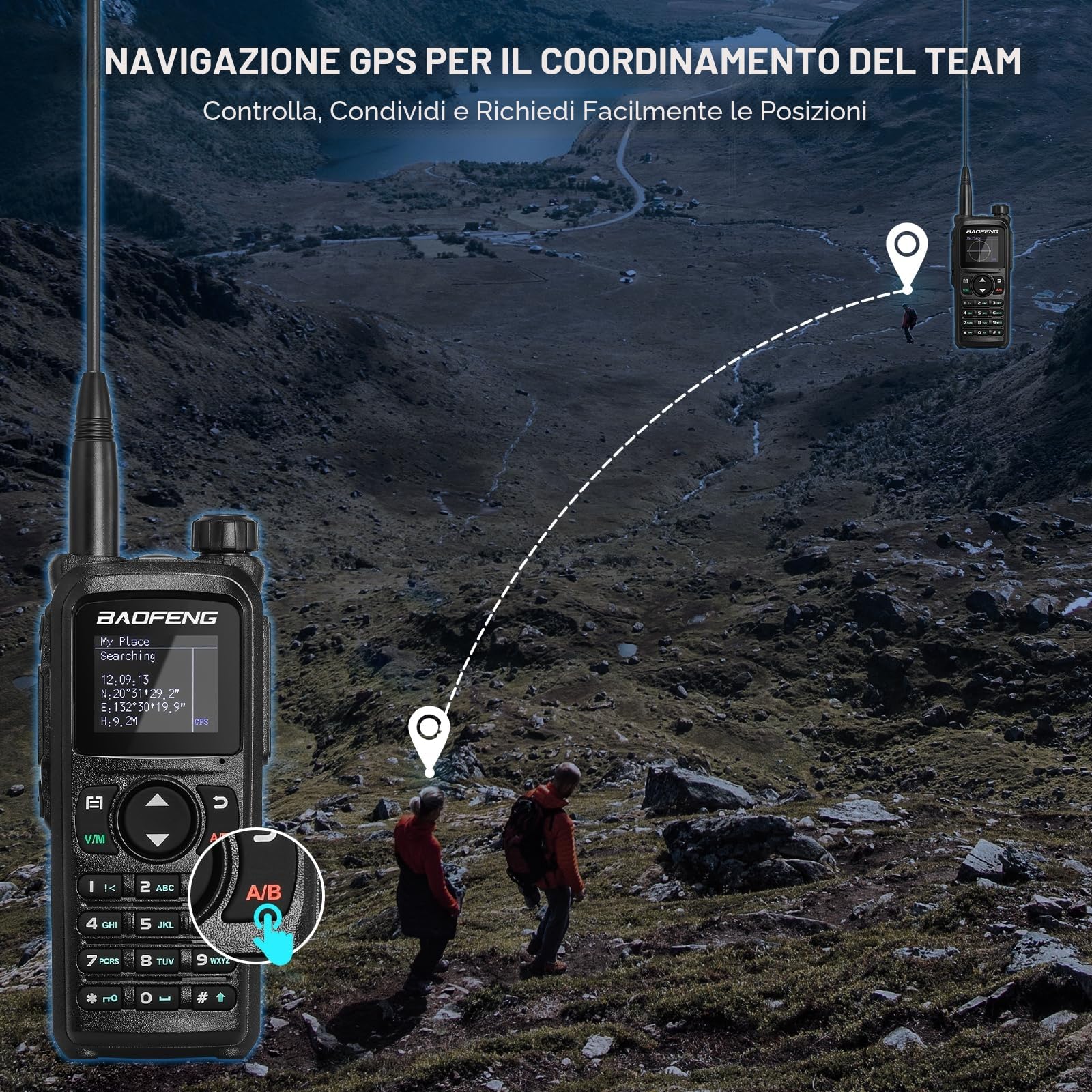 BAOFENG UV-28 PLUS Radio amatoriale navigazione GPS 10W, programmazione tramite app, ricevitore radio bidirezionale a doppia banda a lungo raggio, 1000 canali, display 1,77'', 2200 mAh batteria