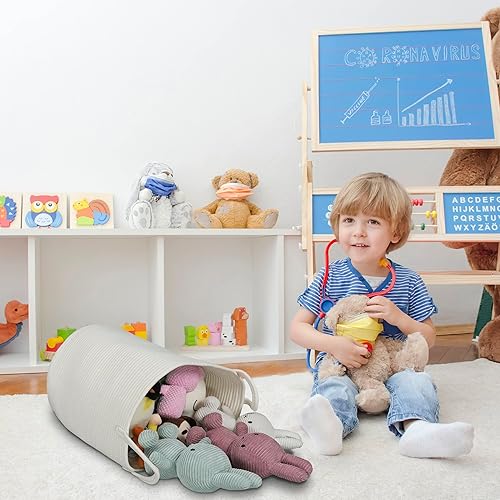 Miniatura 7 de Cesta de cuerda de algodón para ropa sucia, cesta de almacenamiento tejida decorativa para sala de estar, dormitorio, cestas de cuerda alta bohemia