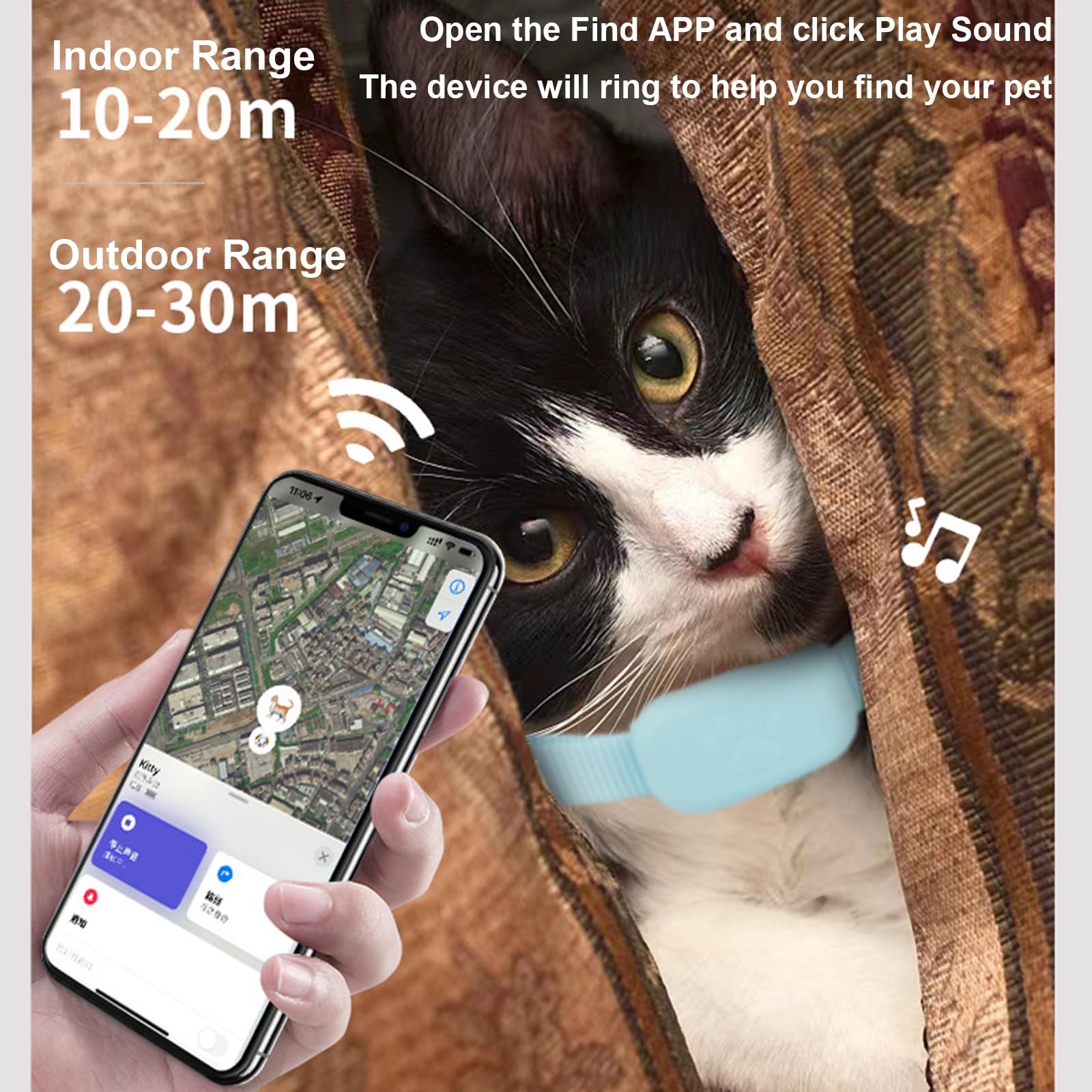 Dispositivo GPS for animali domestici senza abbonamento: aggiornamenti sulla posizione in tempo reale, compatibile con Trova il mio, medaglietta compatta for piccoli animali, localizzatore di oggetti