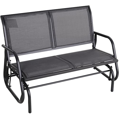 Outsunny 2-Person Outdoor Glider Bench, Patio Double Swing Rocking Chair Loveseat w/Powder Coated Steel Frame for Backyard Garden Porch, Gray