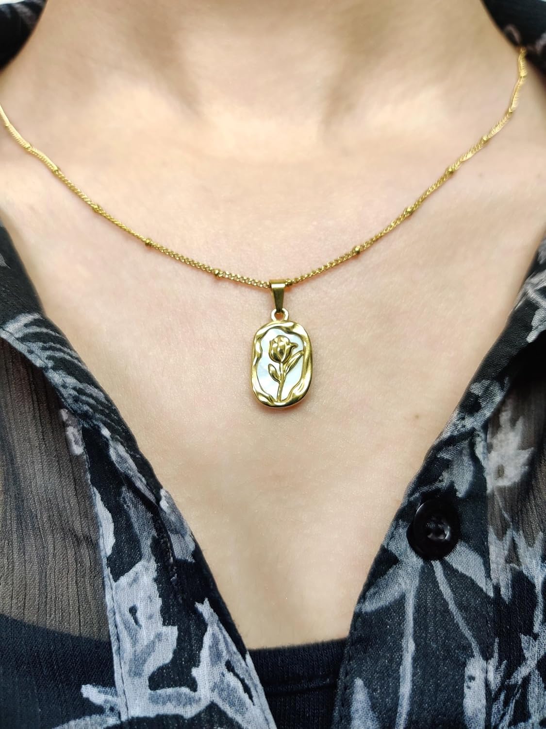 Pendant Snake Chain Necklace for Women gold trendy necklace for womens Dainty Cute Jewellery Minimalist Tarnish-Free Daily Wear Gift for Her Dainty Cute Jewelry gold trendy necklace (Gold Tulip) - Image 8