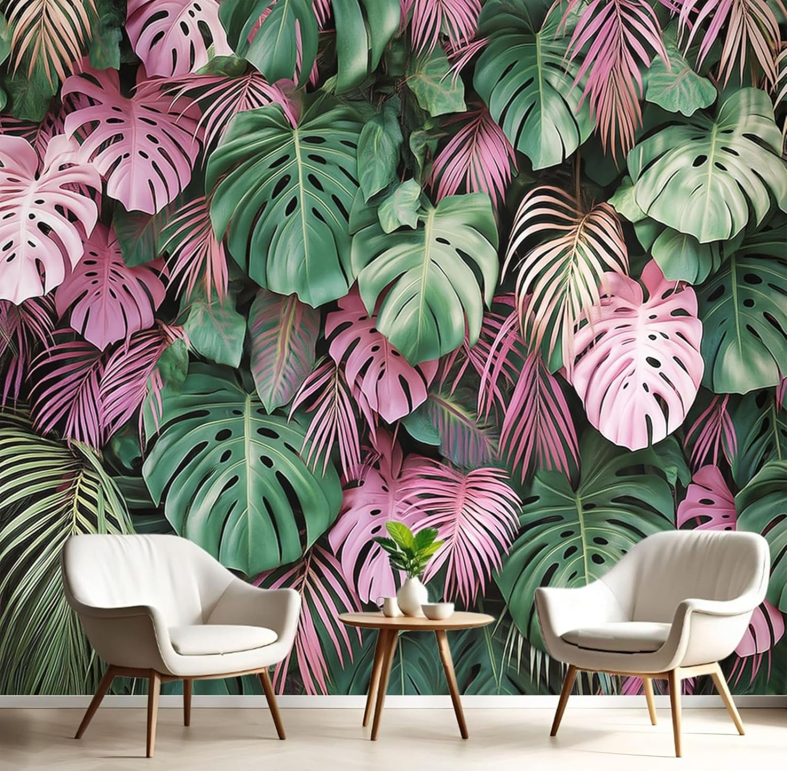 Kfjhgbdshhj 3D Mural Photo Mural-Wallpaper Leaves Mural Tropical Plants Picture Xxl Wall Mural Pink Wall Bedroom Living Room Modern, 430Cm X 300Cm Poster - Wall Sticker - Frameless Picture
