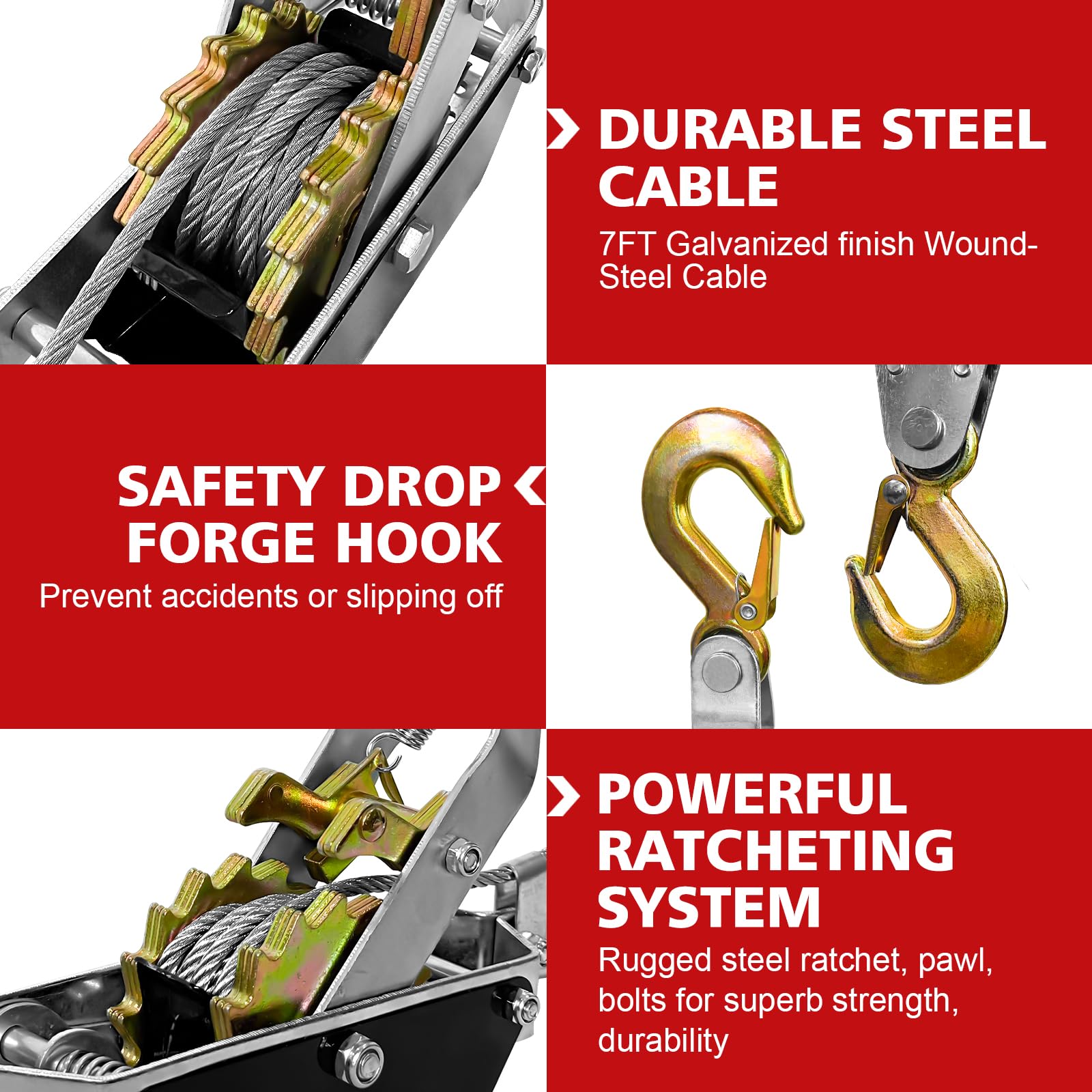 SENKEYFE Come Along Winch - 7FT 2T Heavy Duty Puller -2
