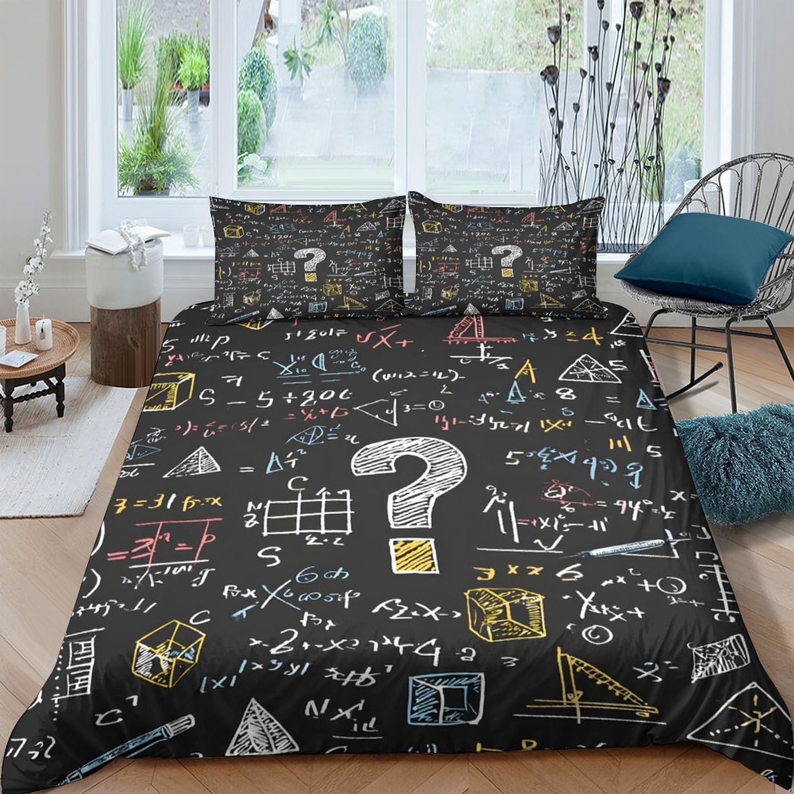 Ctjqhvkz Style-3 3D Printed Math Formula Fitted Sheet Microfiber Soft Black Chalkboard Bed Cover For Bedroom Dorm Mattress Decor Single（135X200cm）